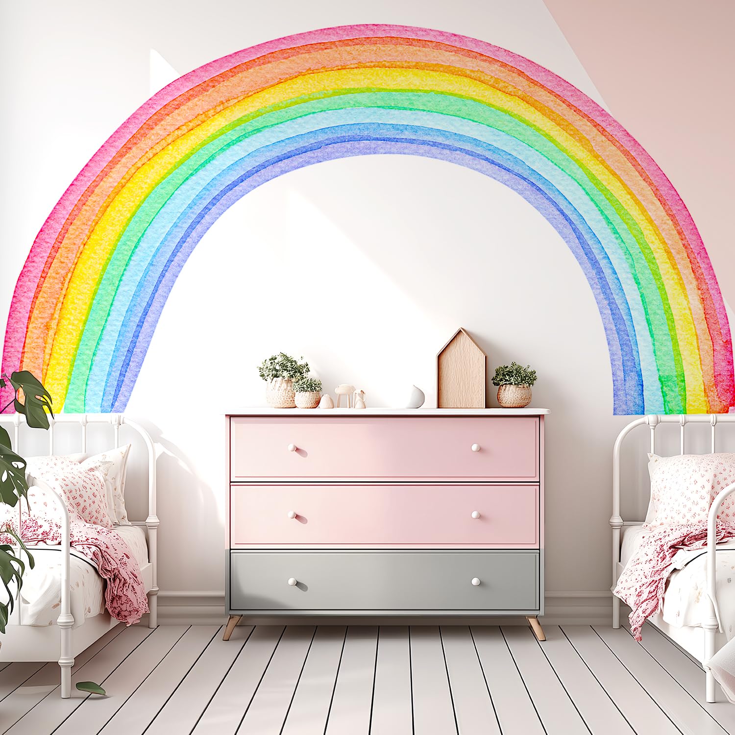 Kingarch Large Watercolor Rainbow Wall Decals, Colorful Peel and Stick Vinyl Nursery Wall Decor, Removable Home Room Wall Decor Murals Stickers for