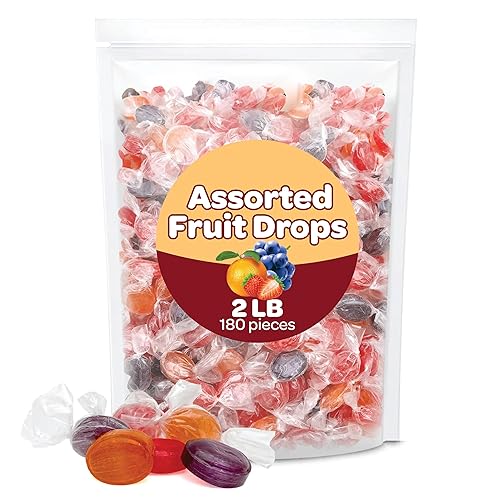 Funtasty Caramelos duros surtidos de gotas de frutas, envueltas individualmente, paquete a granel de 2 libras