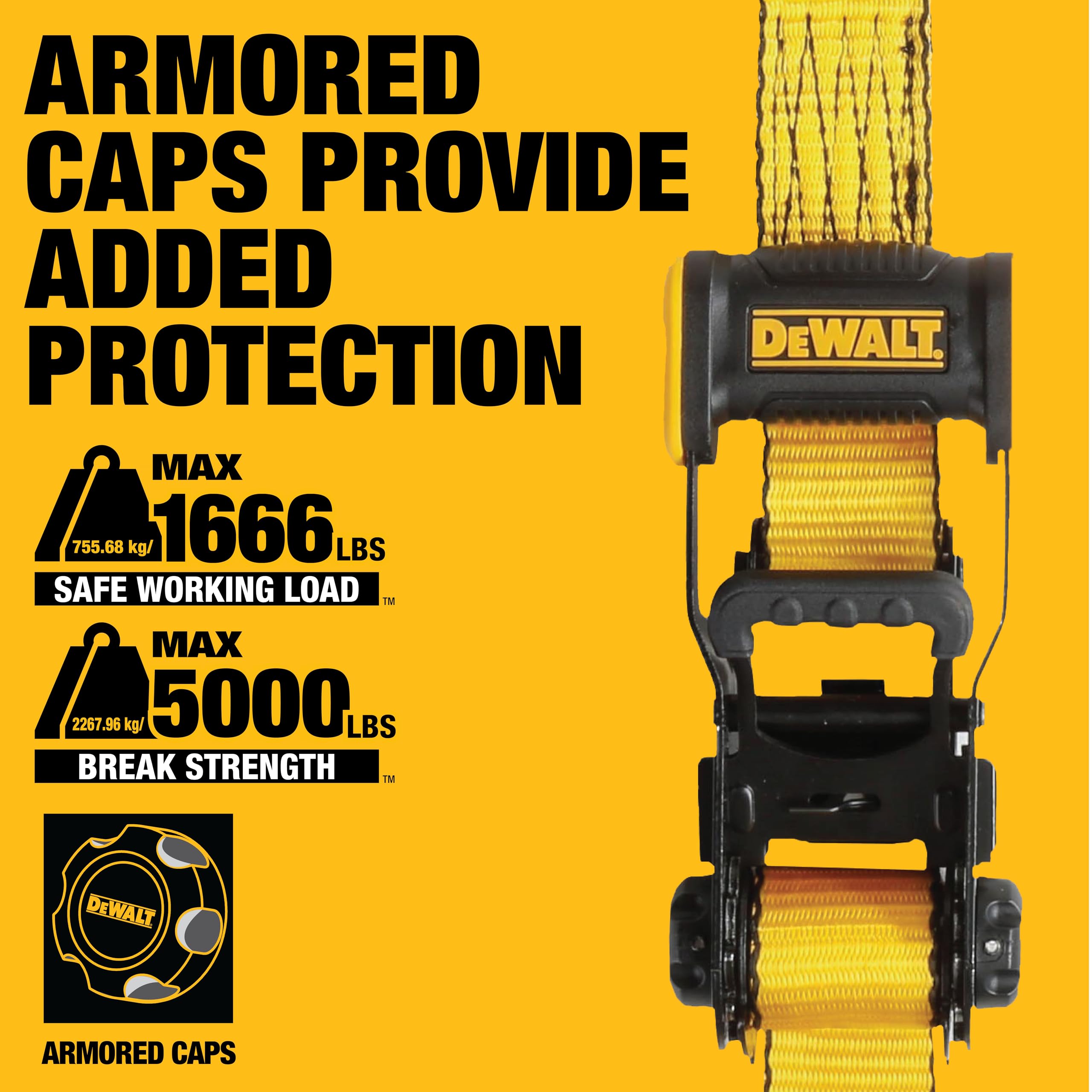 DEWALT DXBC50002 - Cinghie di fissaggio a cricchetto, 3,8 cm x 40,6 m, per carichi pesanti (resistenza alla rottura 2.268 kg), confezione da 2