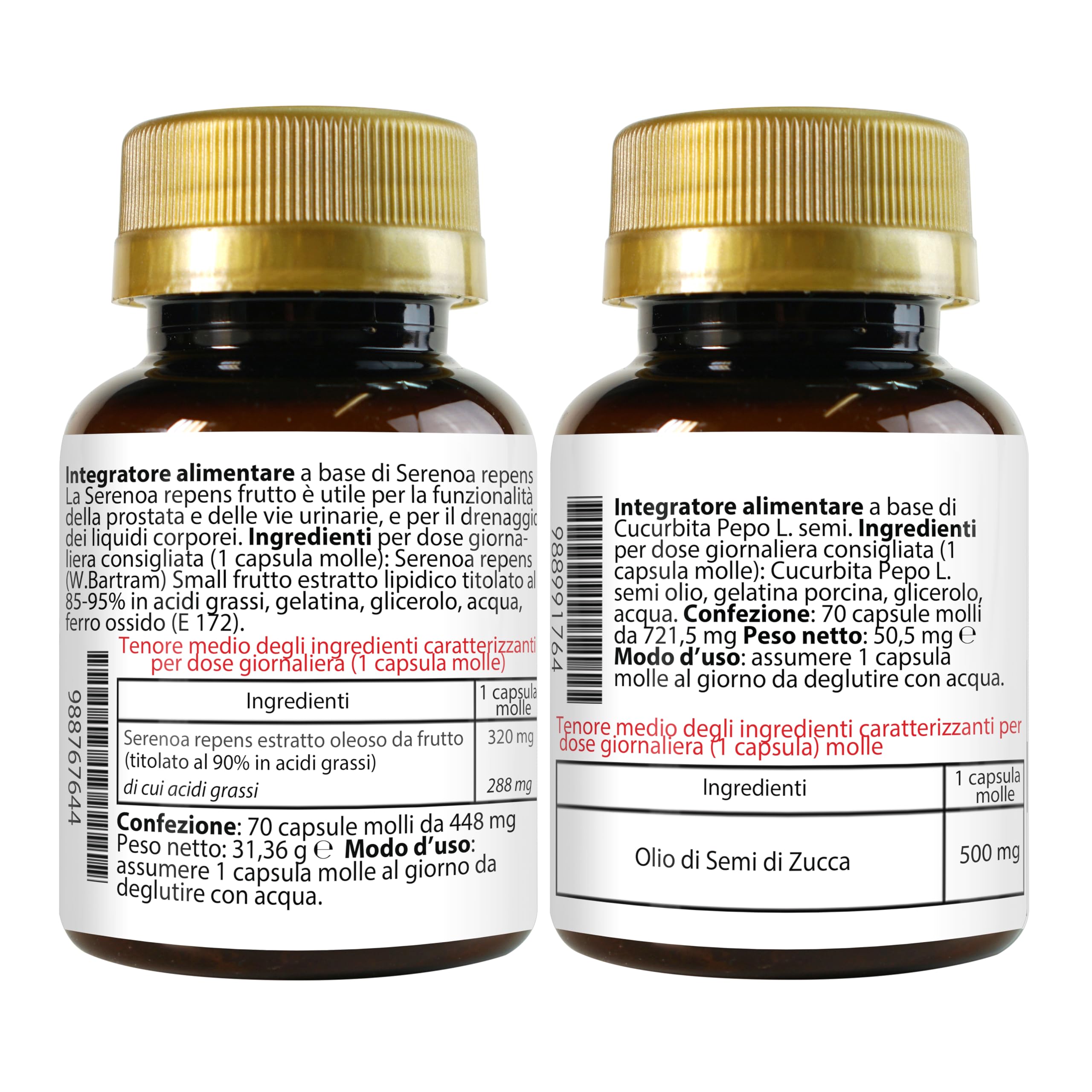 Set di integratori in Softgels per la Prostata e per le Vie Urinarie | Serenoa Repens 70 Perle + Semi di Zucca 70 Capsule Molli | LA BOTTEGA DEGLI INTEGRATORI
