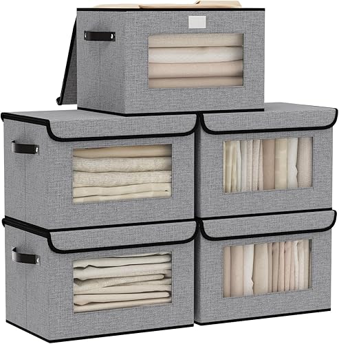 Miniatura 20 de Cajas de almacenamiento de tela, 13 x 9.1 x 7.9 pulgadas, cestas de manta para estantes con tapas, cubos con asas, cubos decorativos de lino para