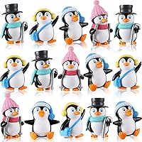 Zhanmai 12pcs Cute Mini Penguin Figures Playset - Winter Cake Toppers, Christmas Birthday Party Decor & Collectible Toys
