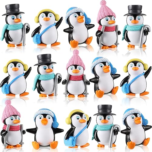 32 piezas de decoración de pastel de pingüino, mini figuras de pingüino, suministros de fiesta de cumpleaños, colección de juegos, figuras de