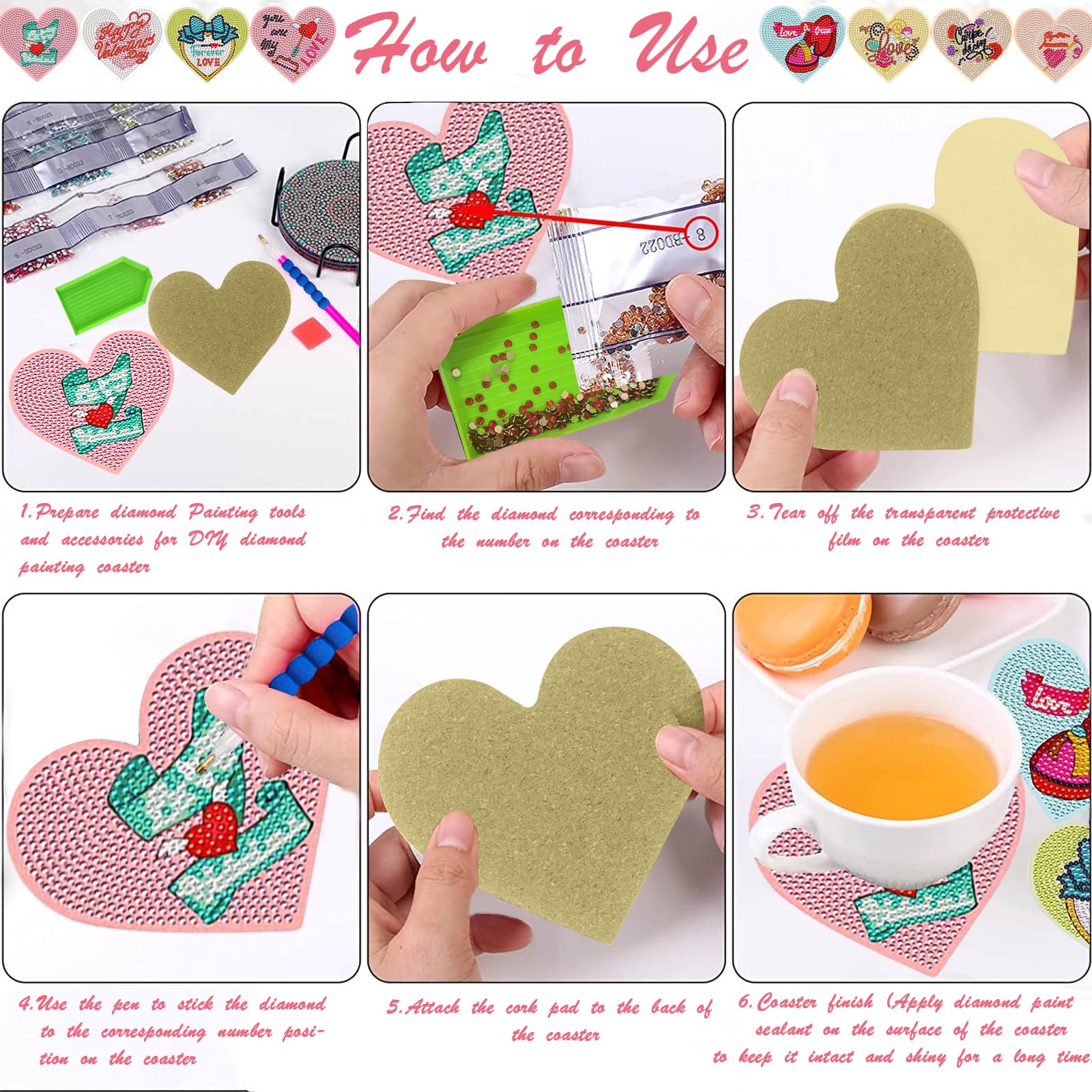 Yissone Kit di 8 sottobicchieri per pittura a mosaico fai da te con supporto per adulti e forniture artigianali
