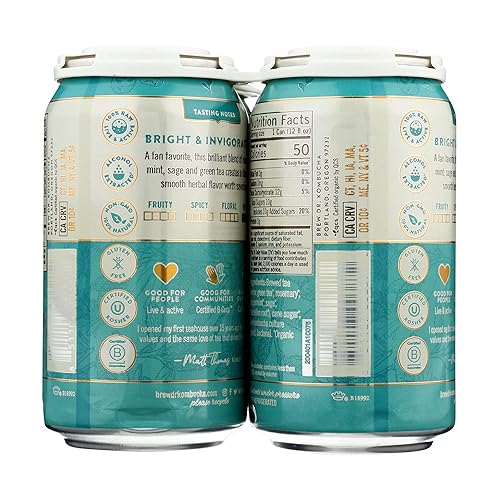 Miniatura 5 de Brew Dr. Kombucha, orgánica, cruda y probiótica, latas de kombucha Clear Mind, té verde con romero, menta y salvia, paquete de 4, latas de 12 onzas