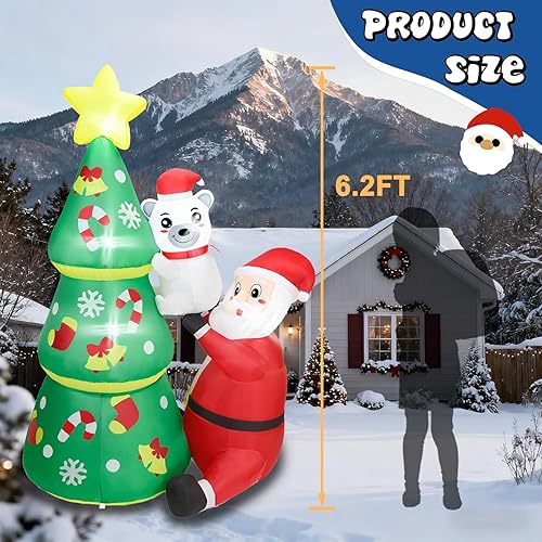 Miniatura 5 de Dearsun Árbol inflable de Navidad de 6.2 pies de alto con Papá Noel y oso polar, inflable de Navidad con luces LED integradas para decoración al