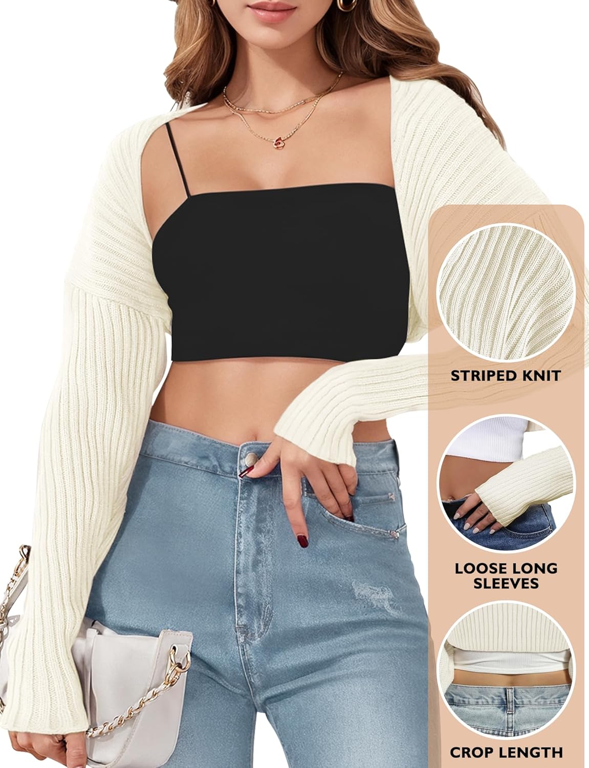 AURUZA Cropped Cardigan Shrugs for Women Bolero Open Front Crop Sweater Long Sleeve Cardigan Fall Outfits Knit Tops Clothes - Image 2