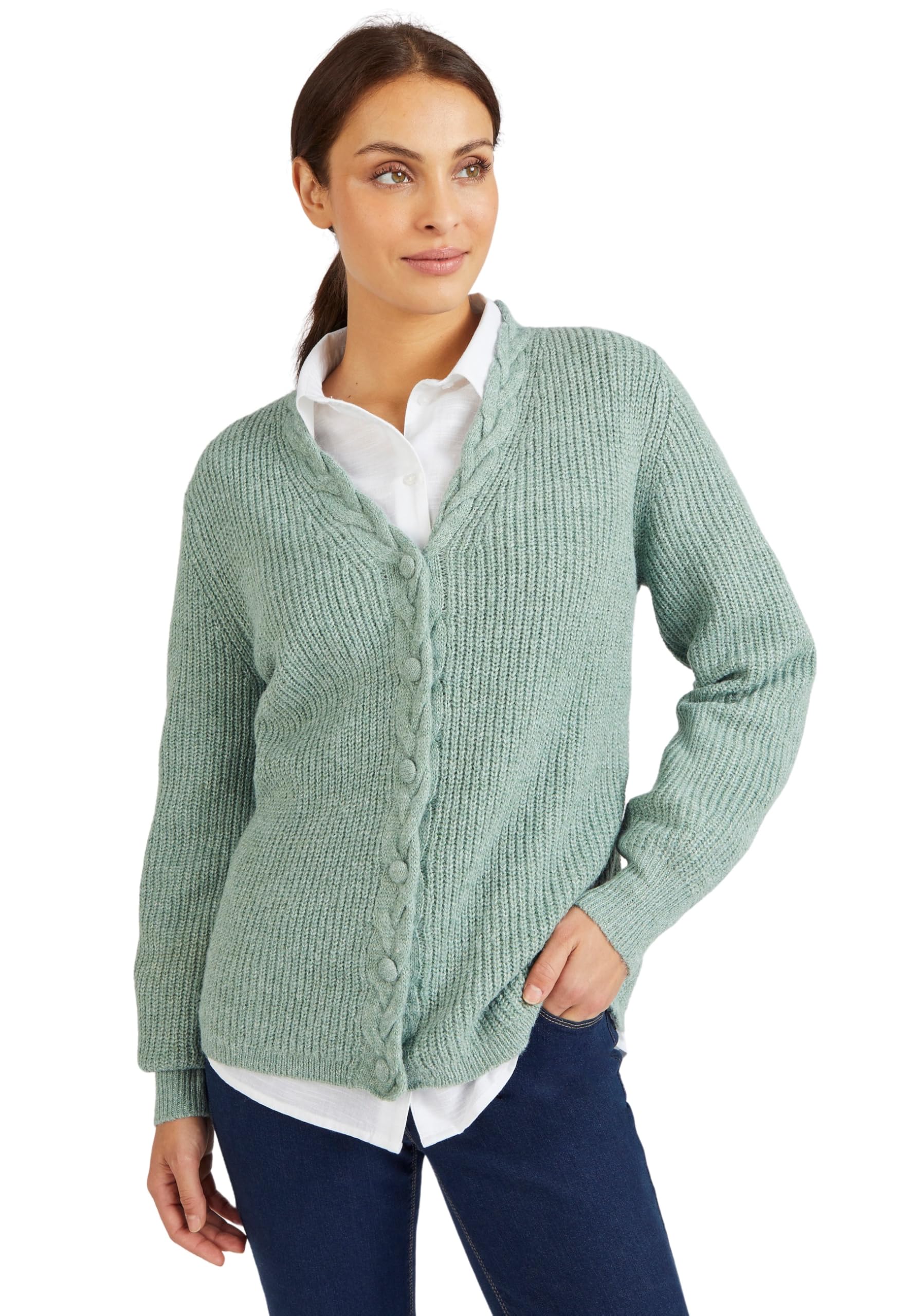 Damart - Toasty Thermal Recycled Cable Cardigan, Sage, 18/20