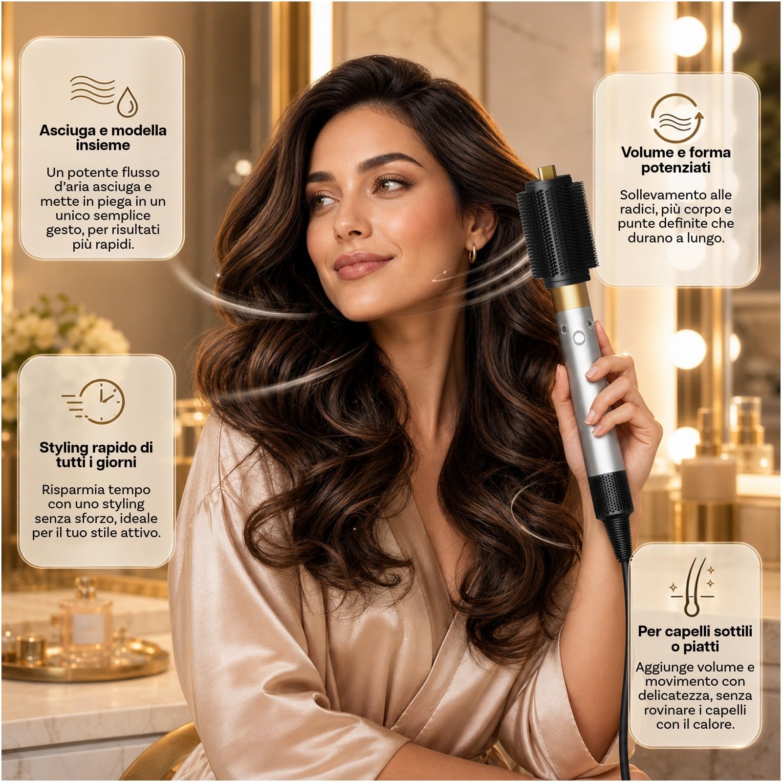 Grande Spazzola Rotonda Extra Large Volumizzante per Dyson Airwrap di MMOBIEL – Spazzola Asciugacapelli para HS01/05/08– Setole Dense, Più Volume & Antistatico – Capelli Lisci e Meno Effetto Crespo