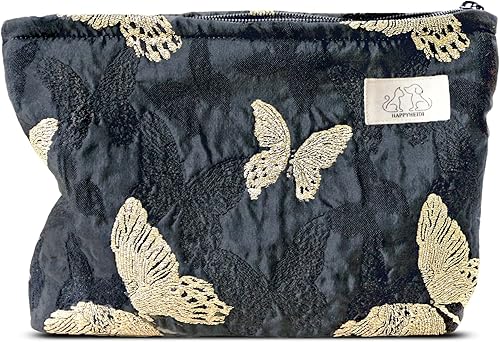 Miniatura 8 de Bolsa de maquillaje floral estética, bolsa de viaje, organizador de bolsa de maquillaje, forro de lona, parte inferior plana, 001 Bohemian Grid