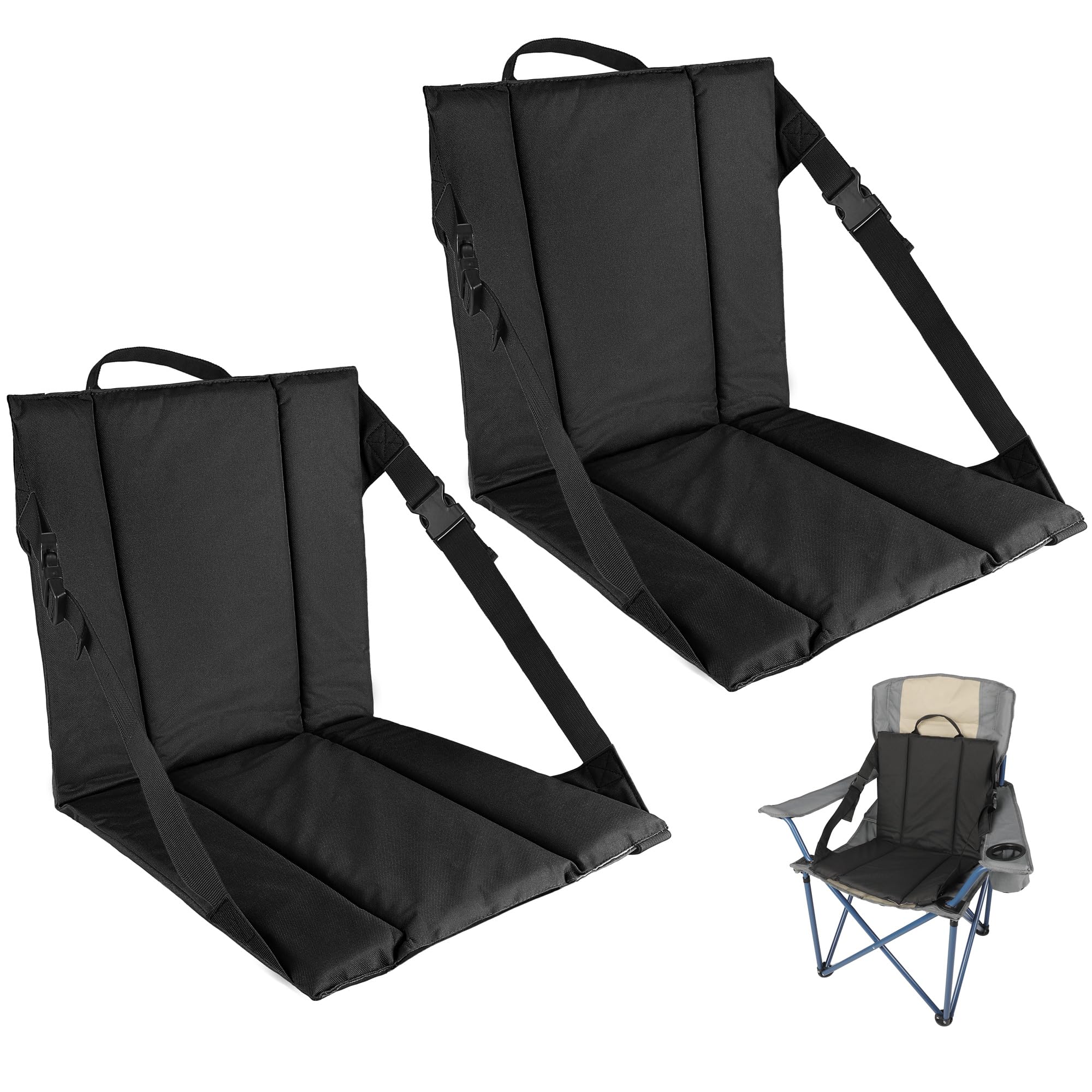 CAMPHILL 2PCS Portable Stadium Seat Cushion for Bleachers,Folding Lightweight Seat with Backrest,Adjustable Straps,Ideal for Camping,Hiking,Sports