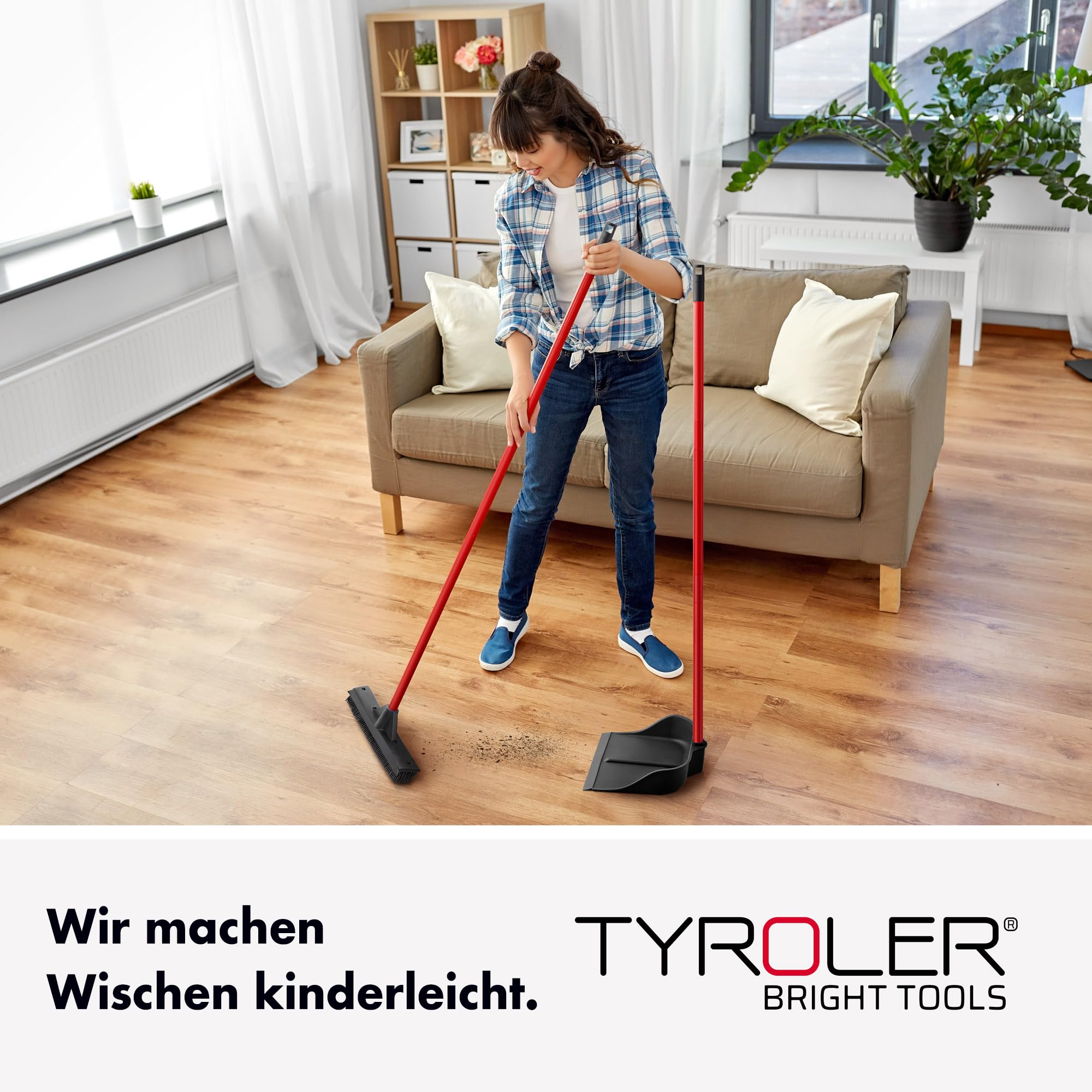 Magische Kehrschaufel mit langem Stiel, 90 cm, schwarz