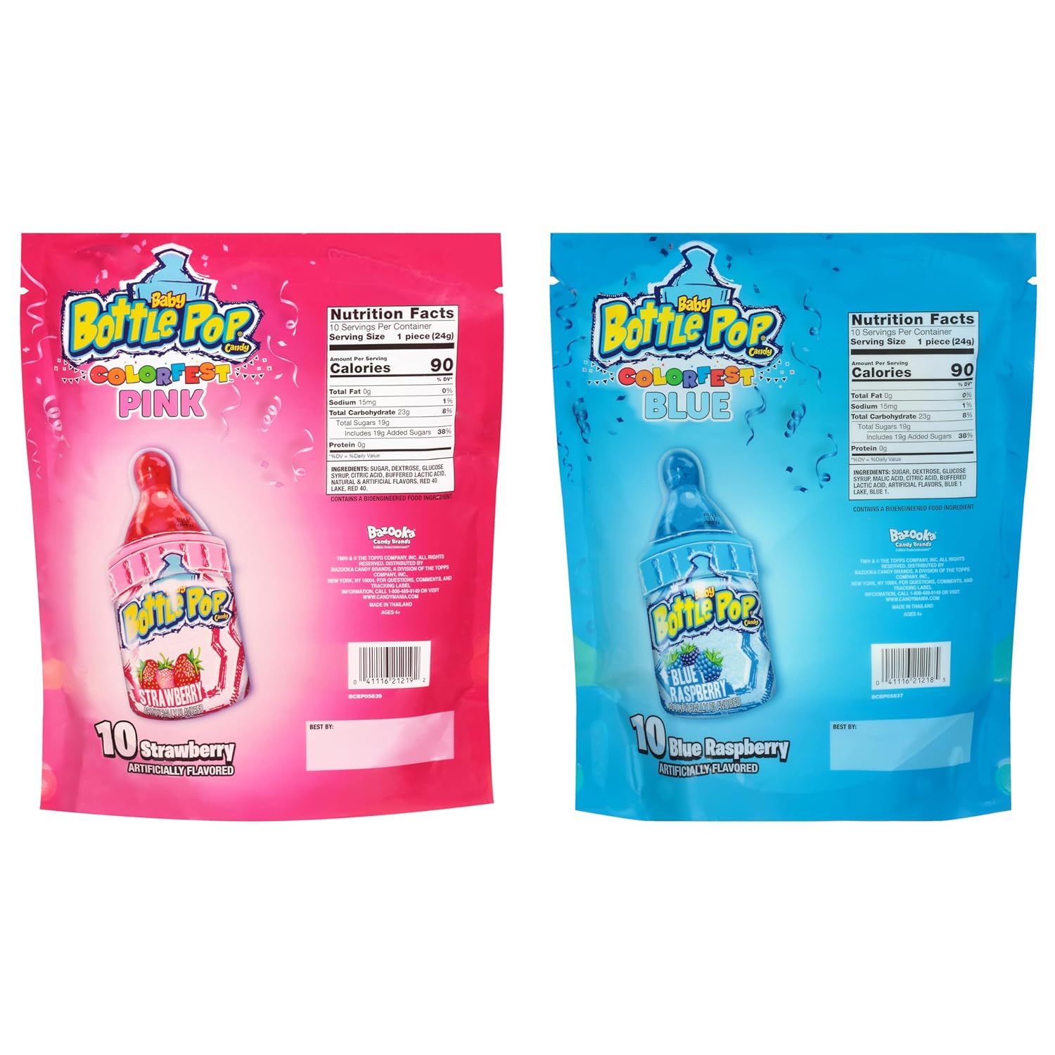 Baby Bottle Pop Candy Pink and Blue Lollipops, 20 Ct Bulk Lollipops with Dipping Powder in Assorted Fruity Flavors, Full Size, Individually Wrapped Hard Candy For Gender Reveal & Baby Showers