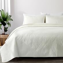 puredown Bedspread Queen Size Bedding Set - Soft Queen Quilt Set - Lightweight Bedding Coverlet Set for All Seasons 90"*90"Includes 1 Ivory Quilt, 2 Pillow Shams