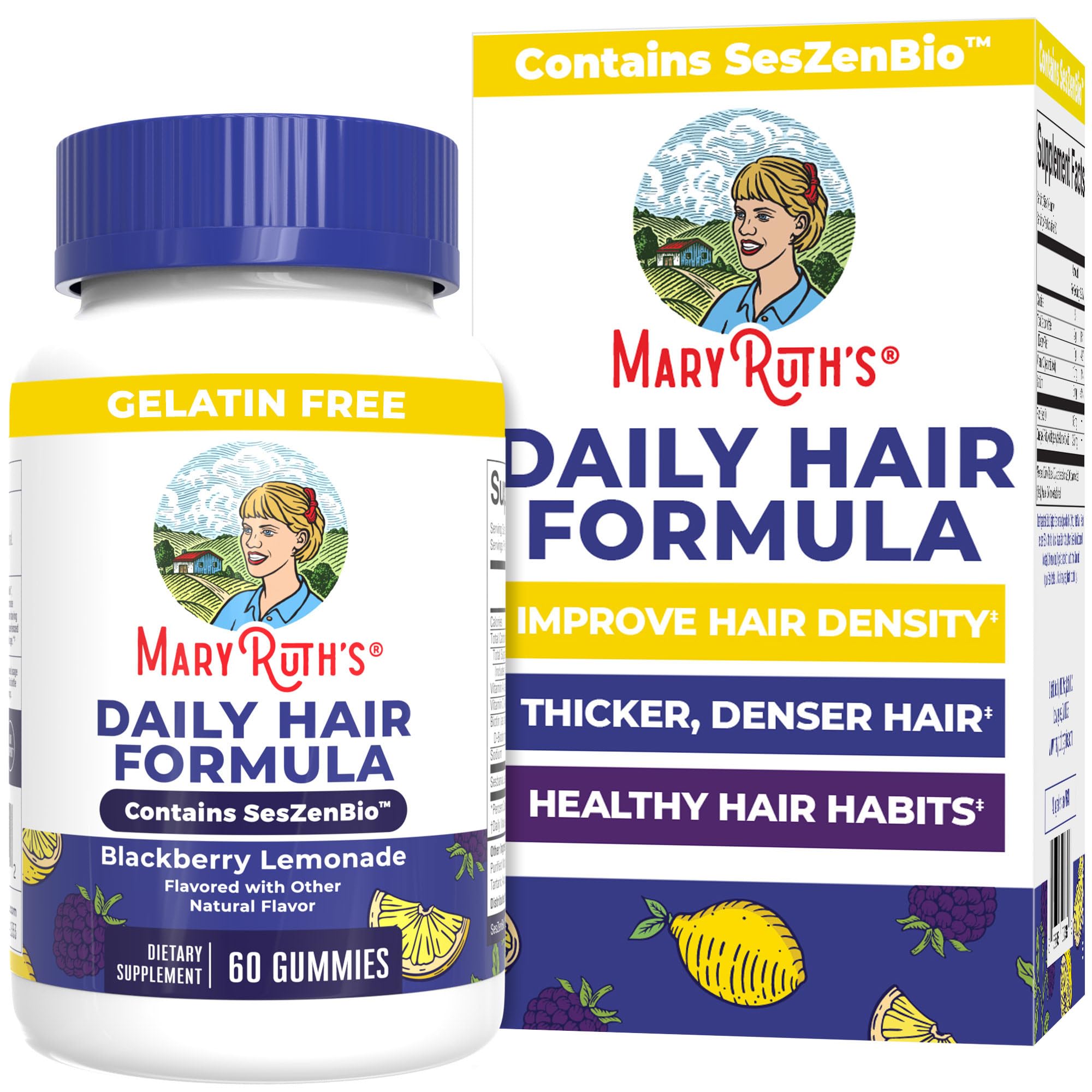 MaryRuth's Daily Hair Formula Gummies | with 500 mg SesZenBio + 2,500 mcg Biotin | Thicker, Denser Hair for Women | Vitamins A & C | Hair, Skin, & Nail Health |