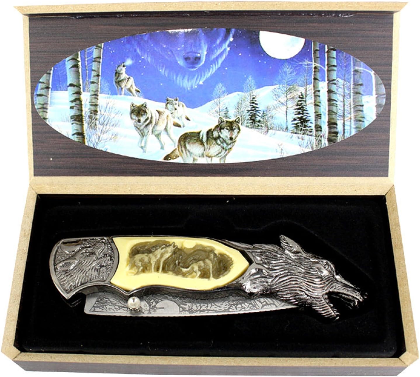 TheBoneEdge 8" Wolf Pattern Handle & Blade Folding Knife