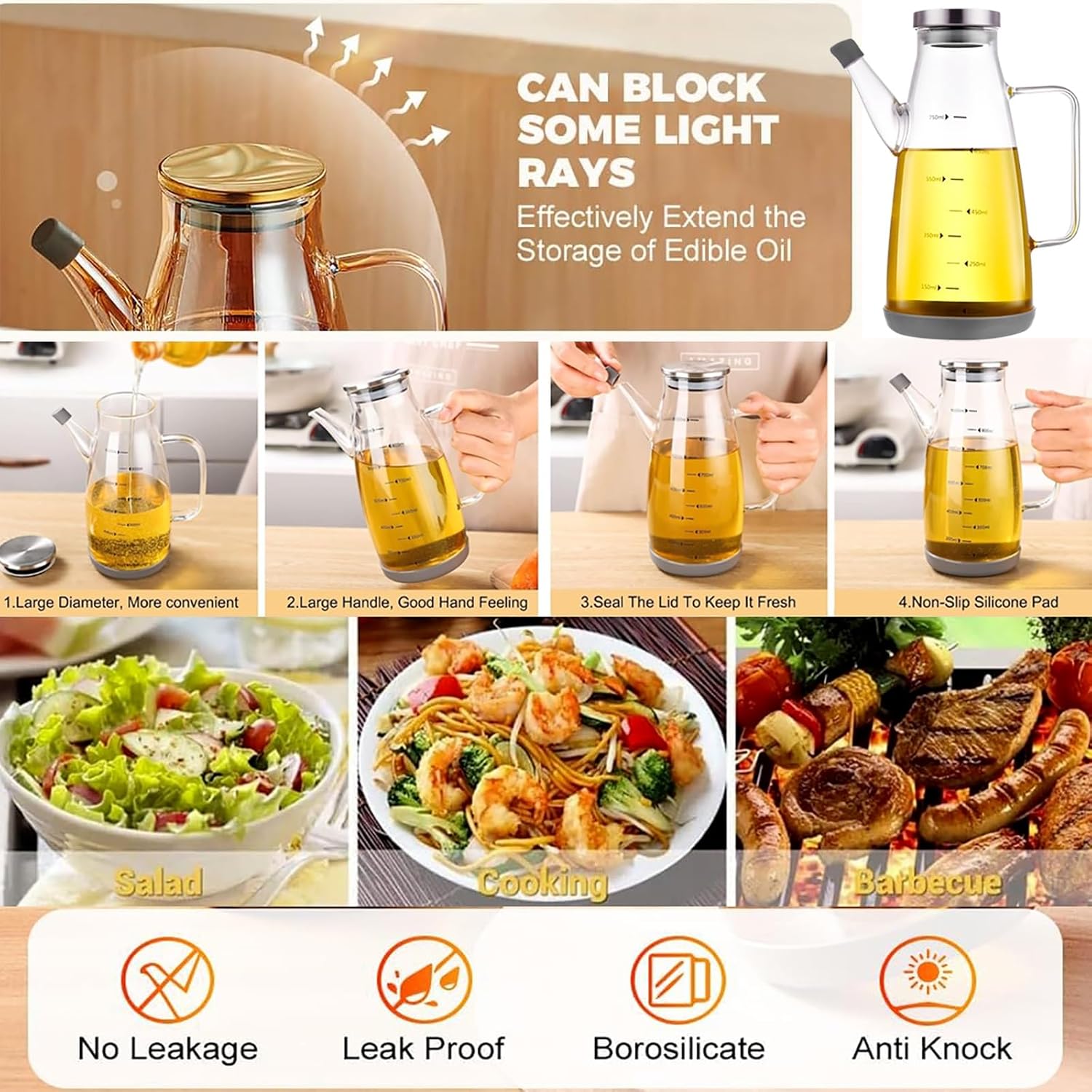 Oil sprayer and dispenser for cooking 2pcs Glass Olive Oil Vinegar Cruet Dispenser 550ml Bottle Shatterproof and Leakproof No Drip Plastic Bottle Spout Protective Cap for Air Fryer,Salad BBQ(550ml,2pc