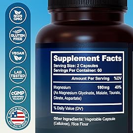 MyoActivo 5-in-1 Magnesium Complex - High Absorption - Chelated Magnesium Glycinate, Malate, Citrate, Taurate, & Aspartate for Nerves, Muscles, Bones | 120 Capsules | Magnesium Supplement