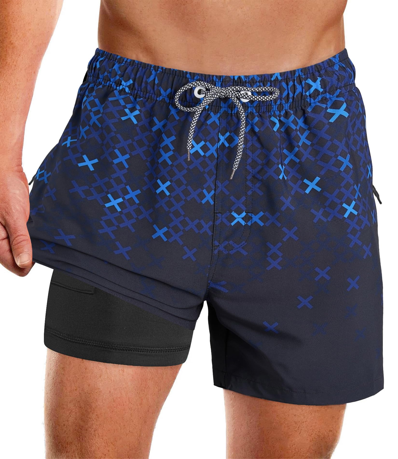 APTRO Herren Badeshorts Badehose mit Innenhose Schnelltrocknend Boardshorts mit Reißverschlusstaschen Sport Shorts