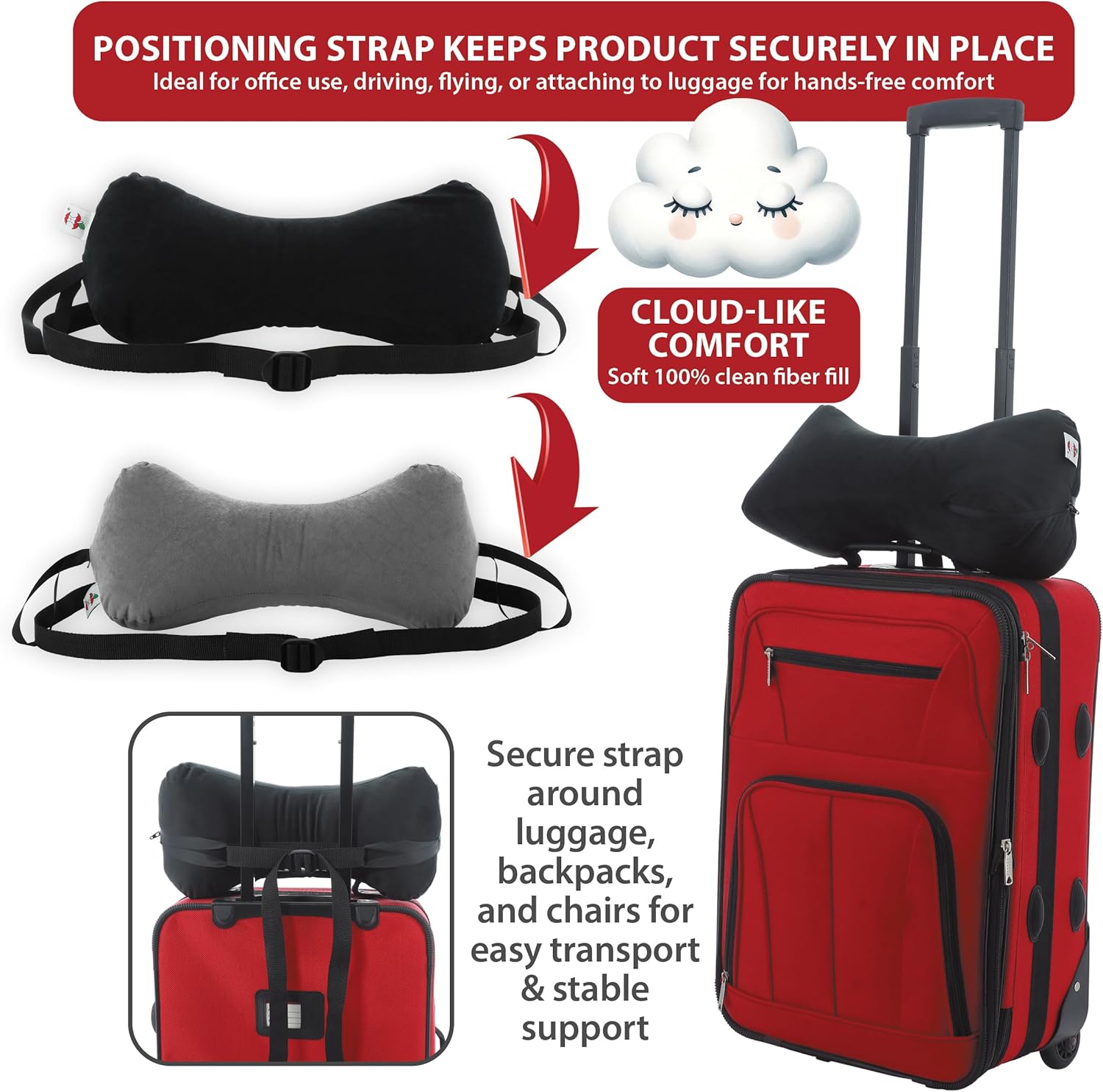 Core Products Sleep Log Bone Shaped Chiropractic Neck and Back Pillow for Cervical Support, Adjustable Firmness, Midsize - Travel or Use at Home, 13" x 6" x 6", 60" Strap