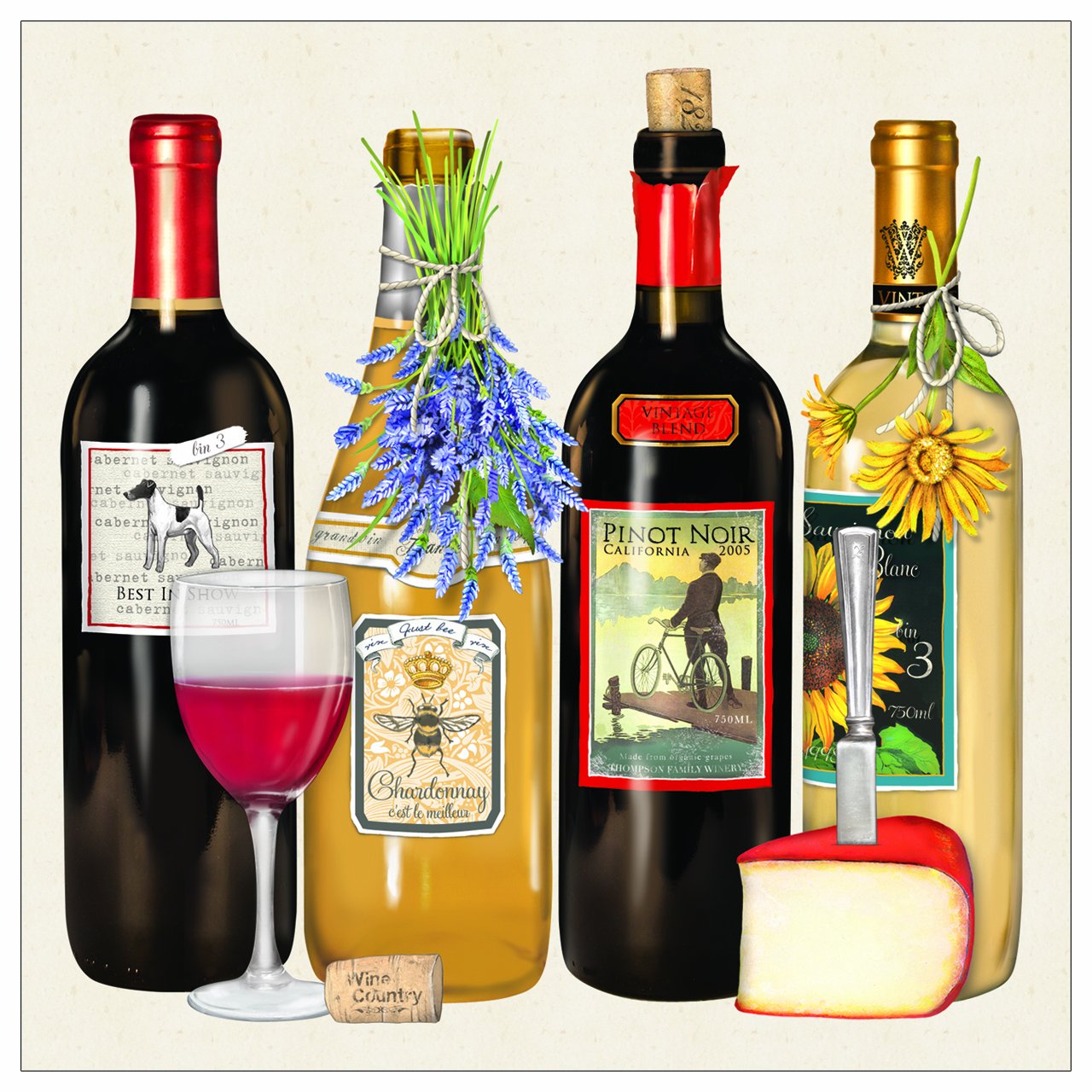 Paperproducts DesignDecorative Beverage Paper Napkins – Tabletop Disposable Kitchen Cocktail Napkin – For Lunch, Dinner, Birthdays, Parties – Set of 20, Mary Lake Thompson Fine Wines Design