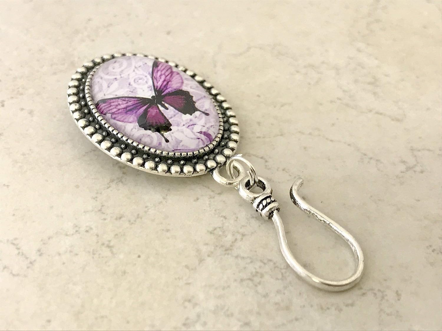 Purple Butterfly Portuguese Knitting Pin- ID Name Badge Holder
