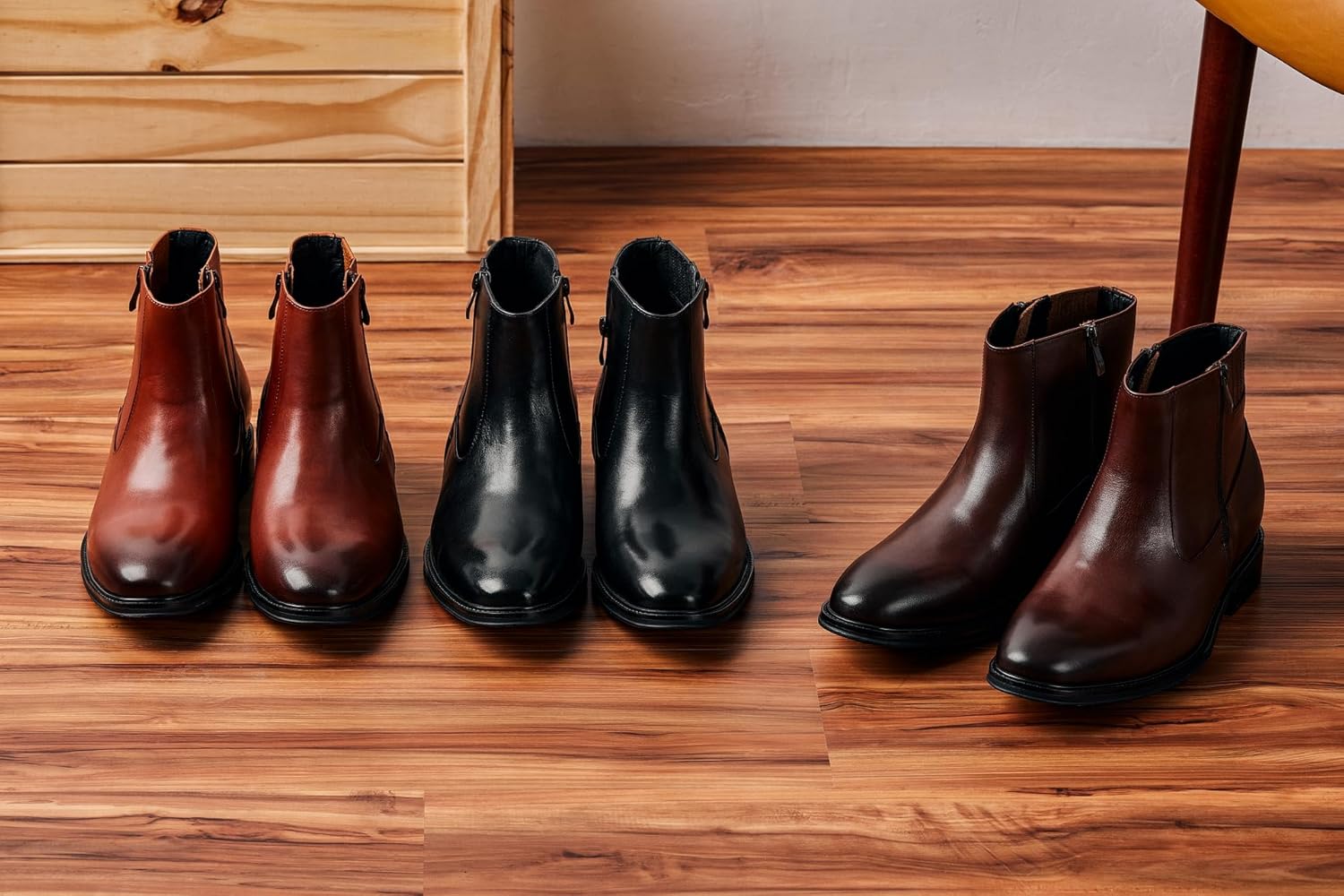 CALTO Men's Invisible Height Increasing Elevator Shoes - Coffee Brown Premium Leather Lightweight Zipper Boots - 2.8 Inches Taller - Y70622 - Size 8 D(M) US - Image 7