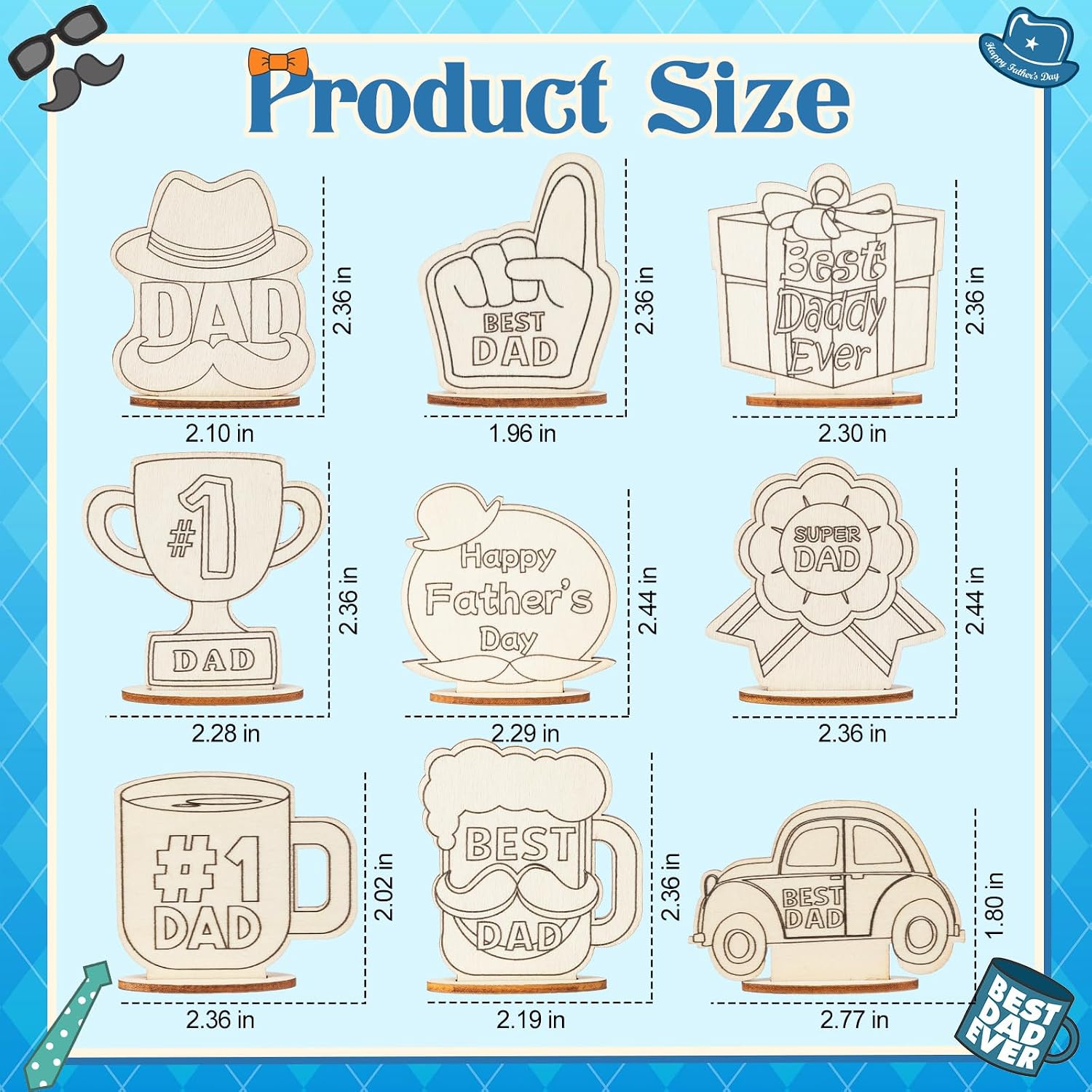 Jetec 40 Pcs Happy Father's Day Color Your Own Wooden Sign Unfinished Wood Crafts Bulk for Dad Blank Coloring Wooden Gift for DIY Father's Day Crafts Dad Gifts Kits