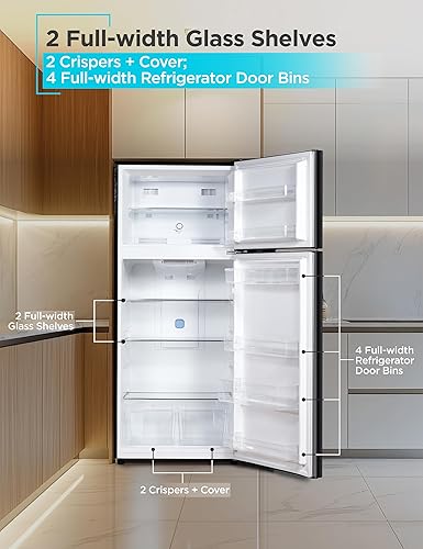 Miniatura 4 de BLACK+DECKER Refrigerador de montaje superior de 14.6 pies cúbicos con congelador, refrigerador de 2 puertas con congelador superior y control de