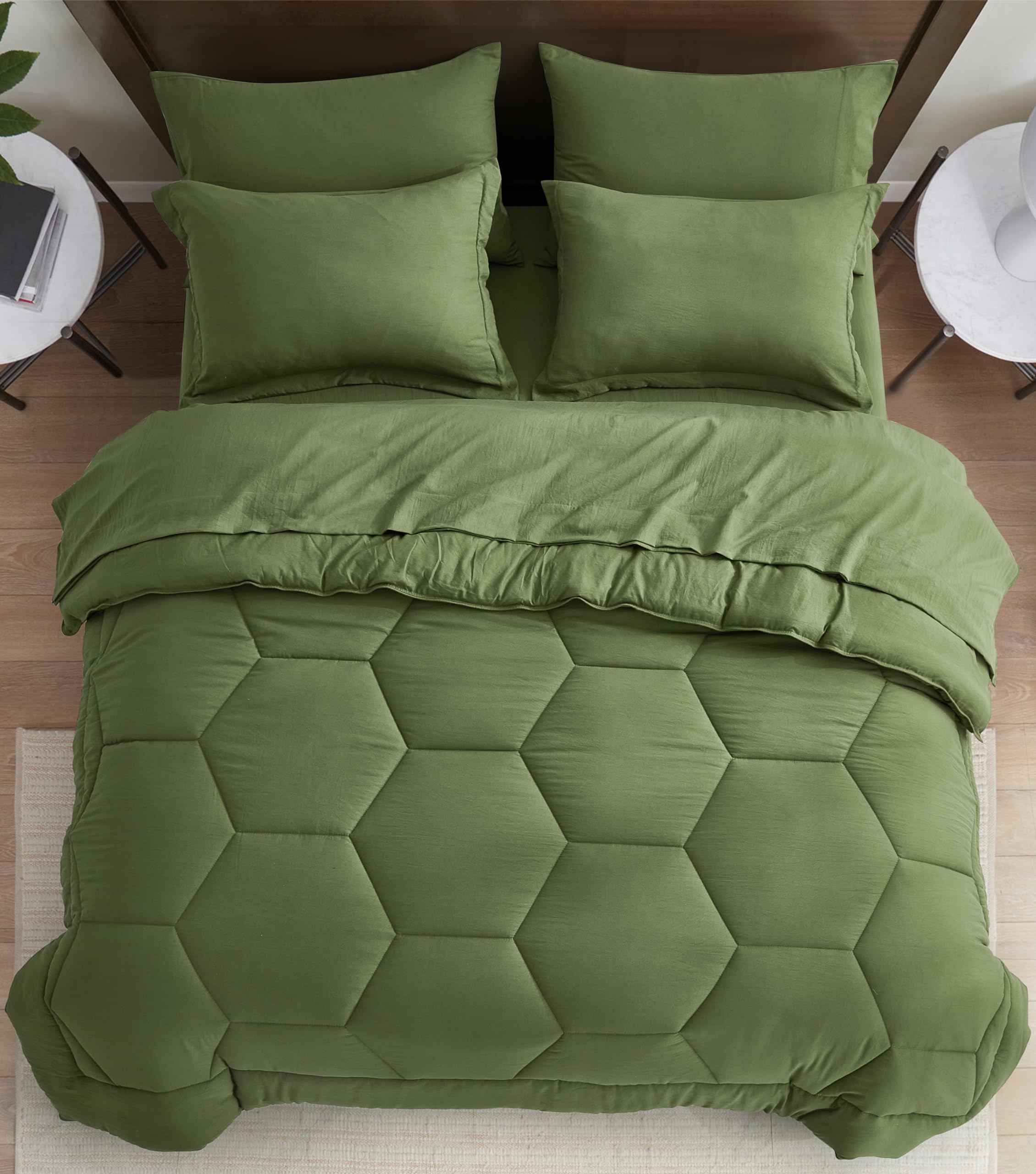 Chezmoi Collection Piper King Bed In A Bag – 7-Piece Honeycomb Geometric Bedding Set With Comforter & Sheets, Black - View #13