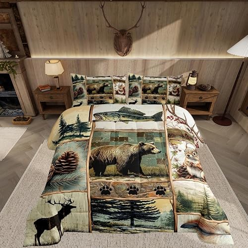 Feelyou Rustic Cabin Bear Bedding Set Queen Size Kids Wild Animal Hunting Comfor