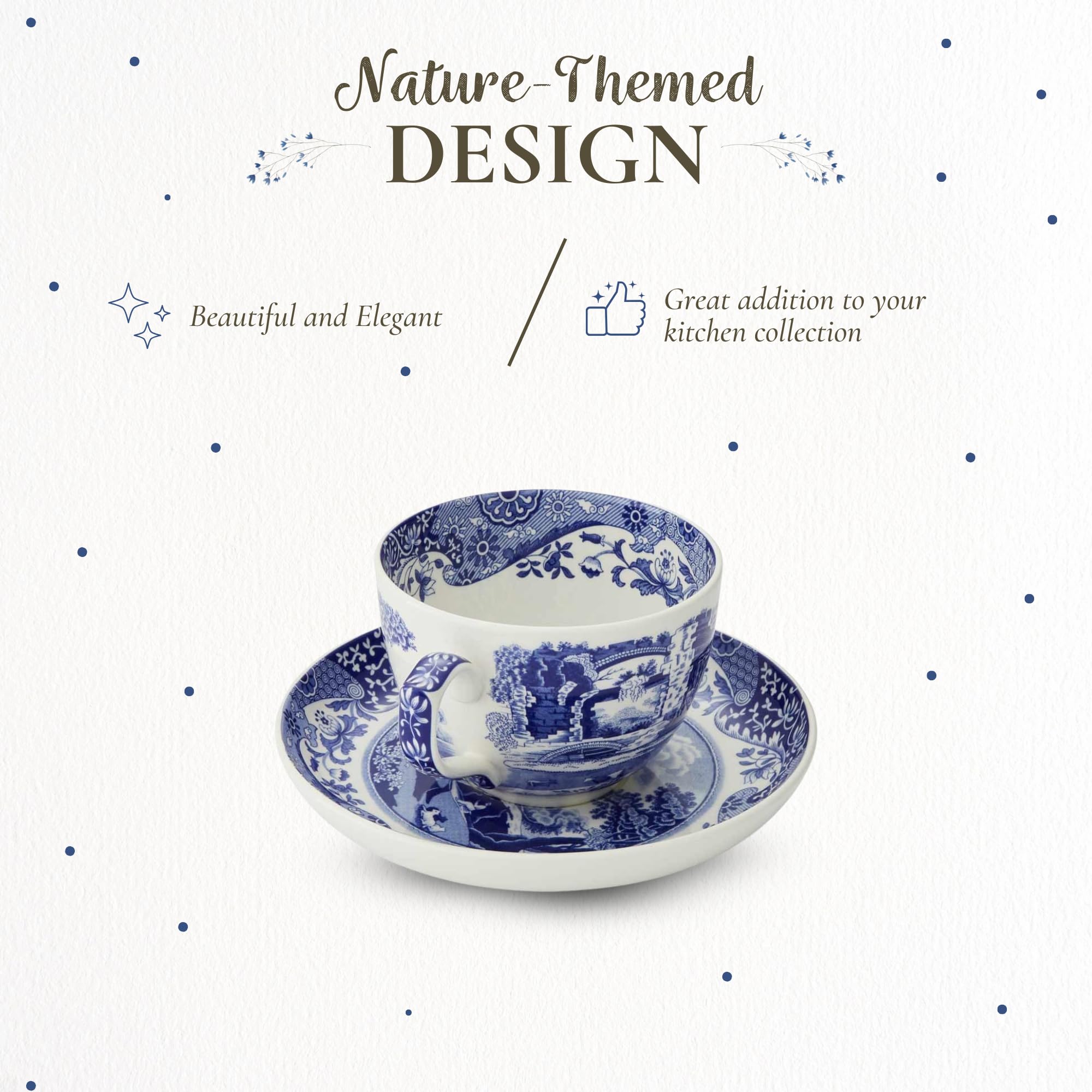 Spode Blue Italian Teacup and Saucer | Set of 4 Jumbo Mugs