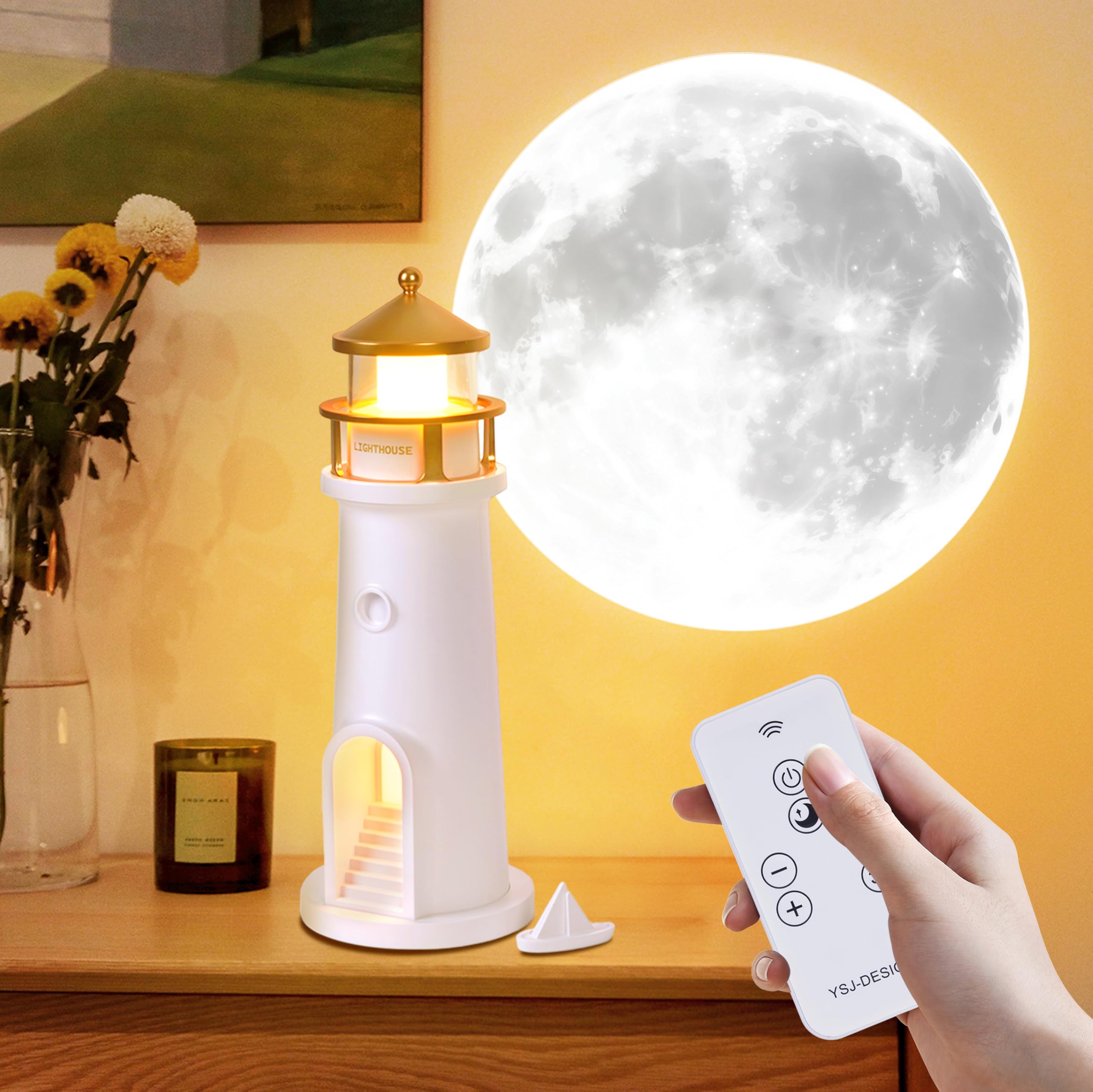 Moon Lamp Projector Night Lights with Remote Control,Lighthouse