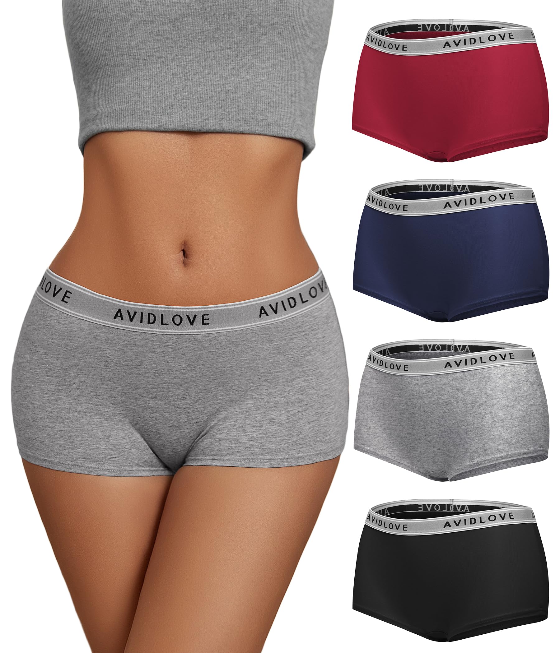 AvidloveWomen's Underwear Cotton Boyshort Panties Full Coverage Boxer Shorts Briefs Cheeky Panty Pack of 4