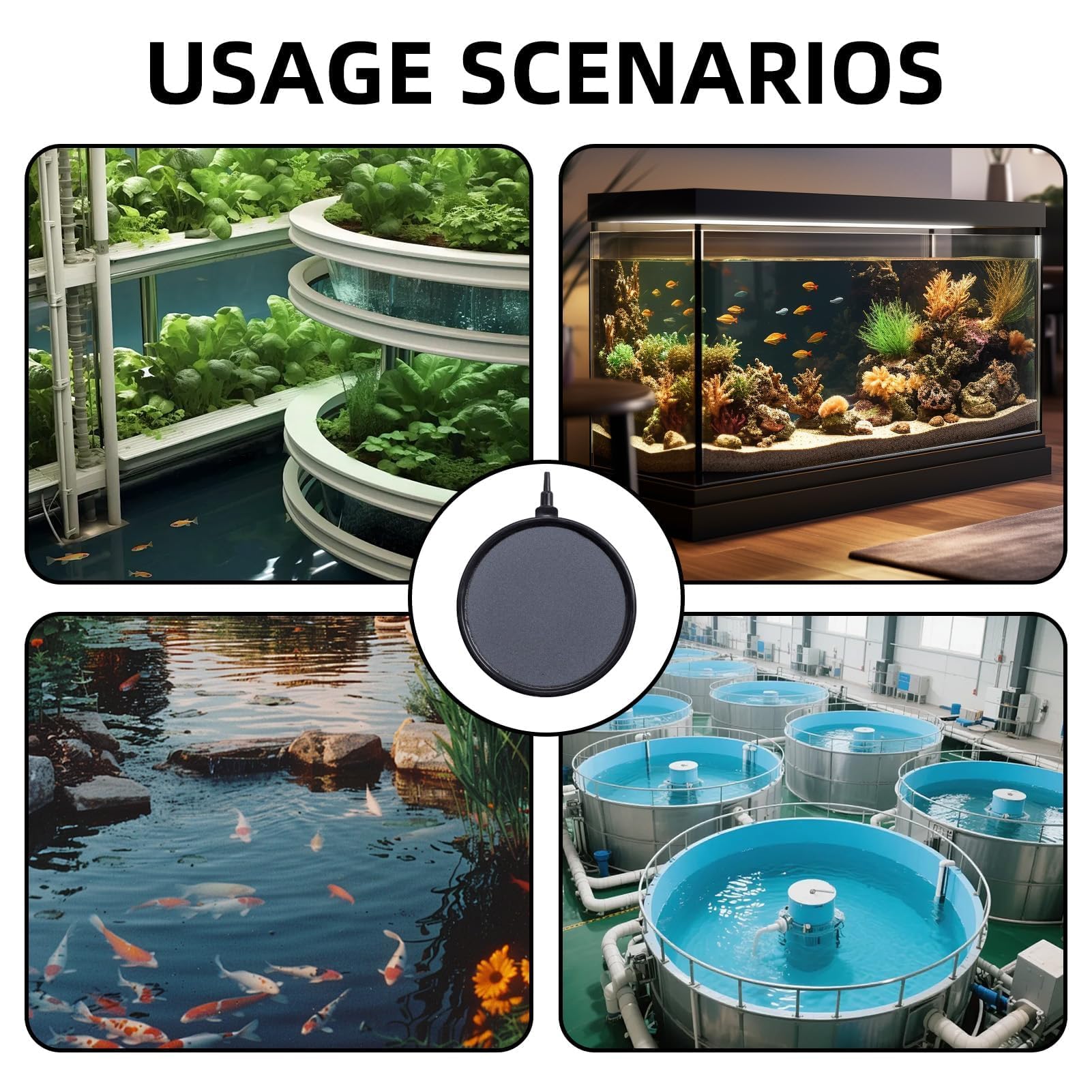 Pierre à Air pour étangs 10 cm Bulleur Aquarium Grand Disque de Pierre à air Tuyau de 4 mm / 8 mm pouvant être Connecté pour étangs, Aquariums et Aquariums-avec Ventouses