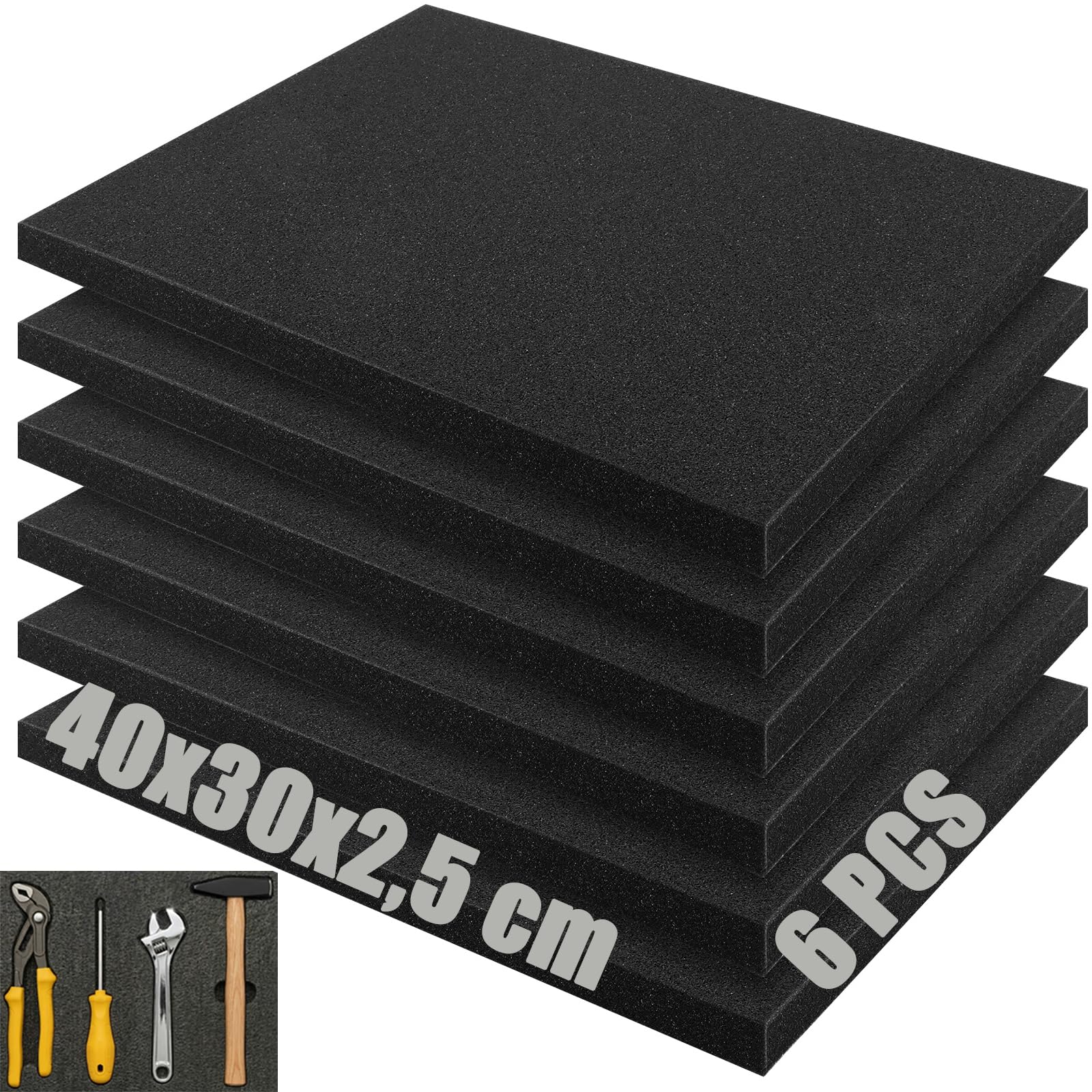 Inserti in schiuma per valigetta 400x300 mm 25 mm, 6 pezzi