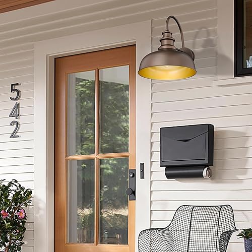 Miniatura 4 de Bestshared Lámpara de granero de cuello de cisne de 14 pulgadas, cúpula de granja, lámpara de montaje en pared exterior, aplique de pared al aire