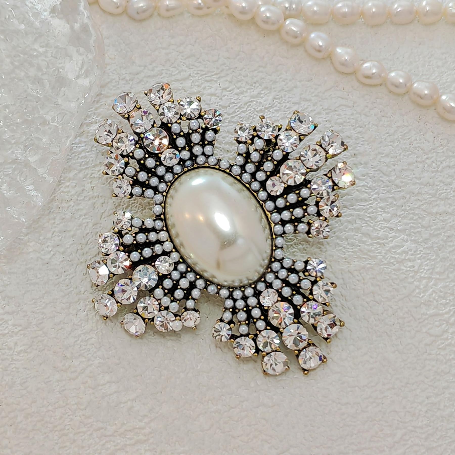 CYPINA Elegant Vintage Silver-tone Crystal & Pearl Maltese Cross Brooch Pin Church Wedding Accessory