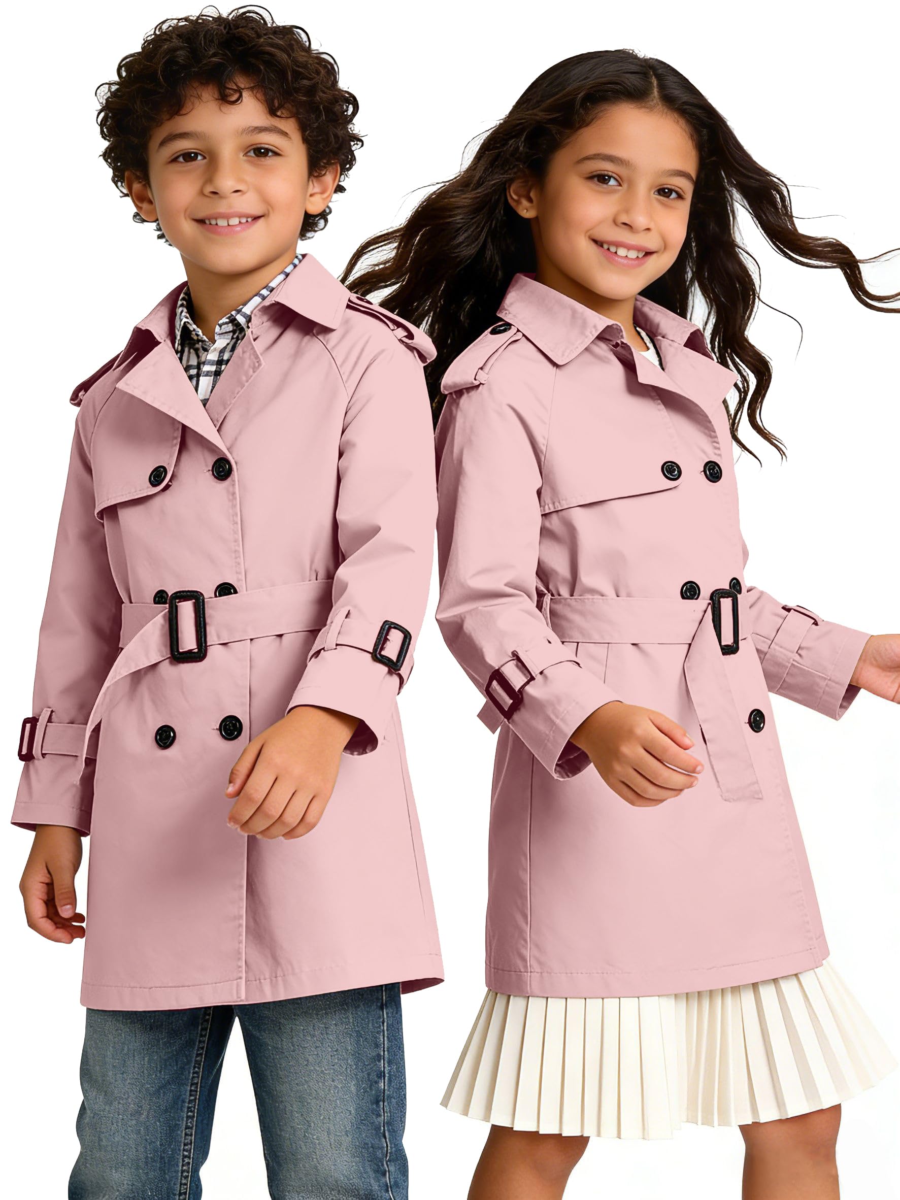 Cromoncent Kids Waterproof Double Breasted Lapel Trench Coat