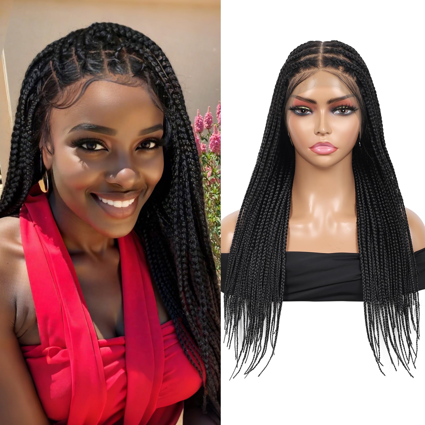 Brinbea 13x8'' HD Lace Front Knotless Braided Wigs for Women Short Box Braid Wig with Baby Hair Premium Synthetic Braided Lace Front Wigs Black 22