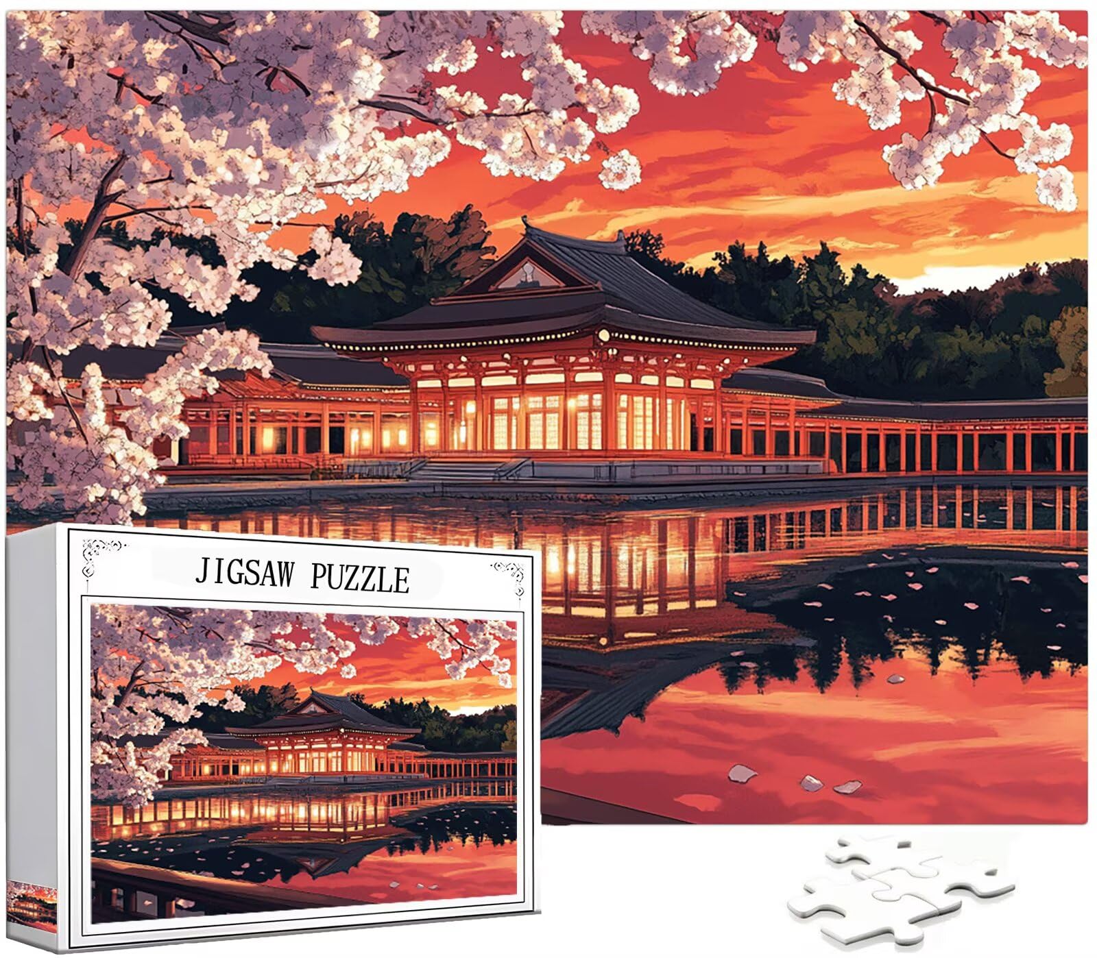 Kwiaty wiśni Puzzle 1000 sztuk dla dorosłych, Puzzle Japonia Wzór Projekt, Jigsaw Dorosły, 5D DIY Rzemiosło Rodzina Zajęcia z Pakowaniem Pudełka, Dekoracja ścienna do domu, 75x50cm, Model314
