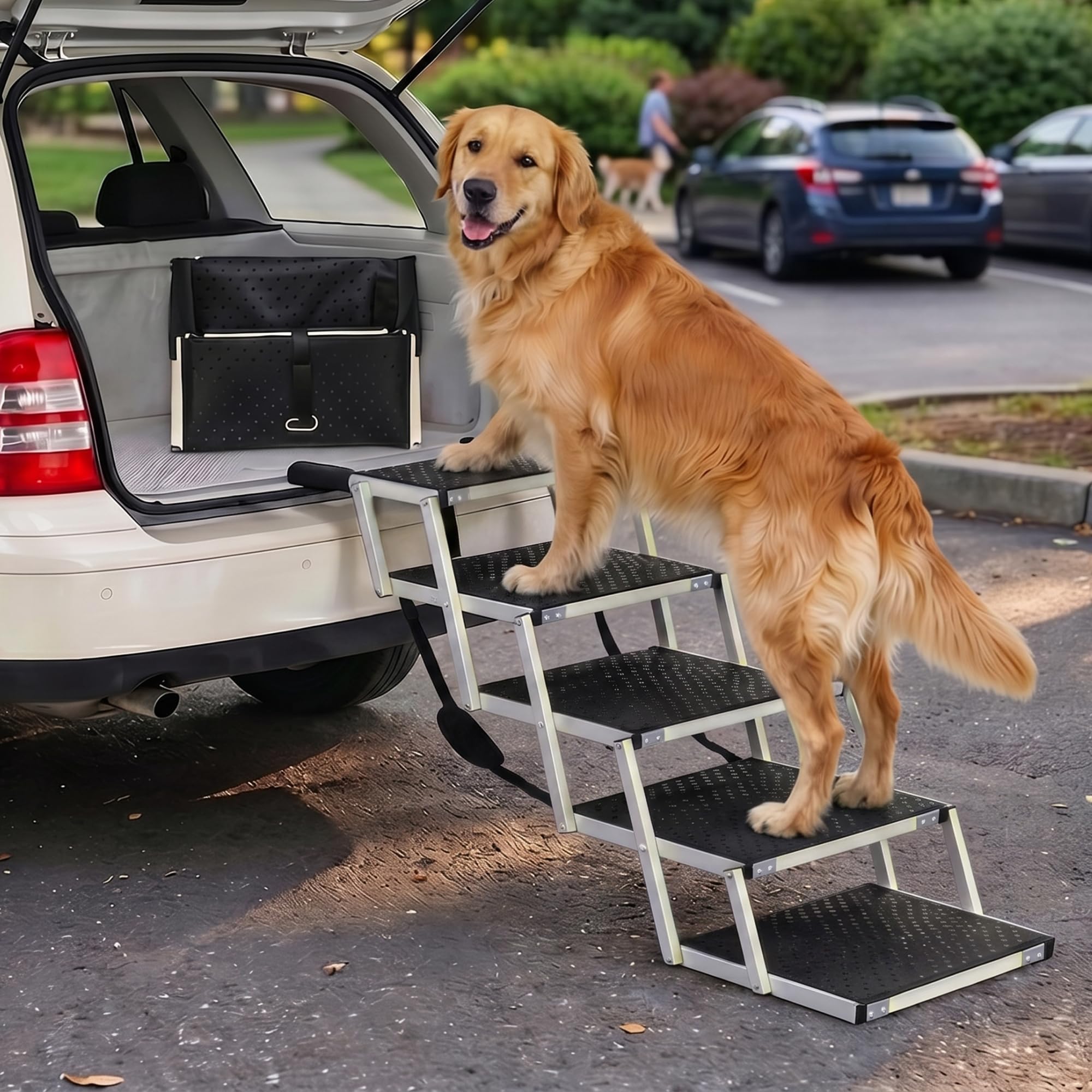 Escaleras plegables para perros para coche, 4, 5 o 6 escalones para alturas de maletero bajas a altas (63-81 cm), para coches pequeños, urbanizaciones y todoterrenos, escalones para perros grandes sin Certificado ClimatePartner