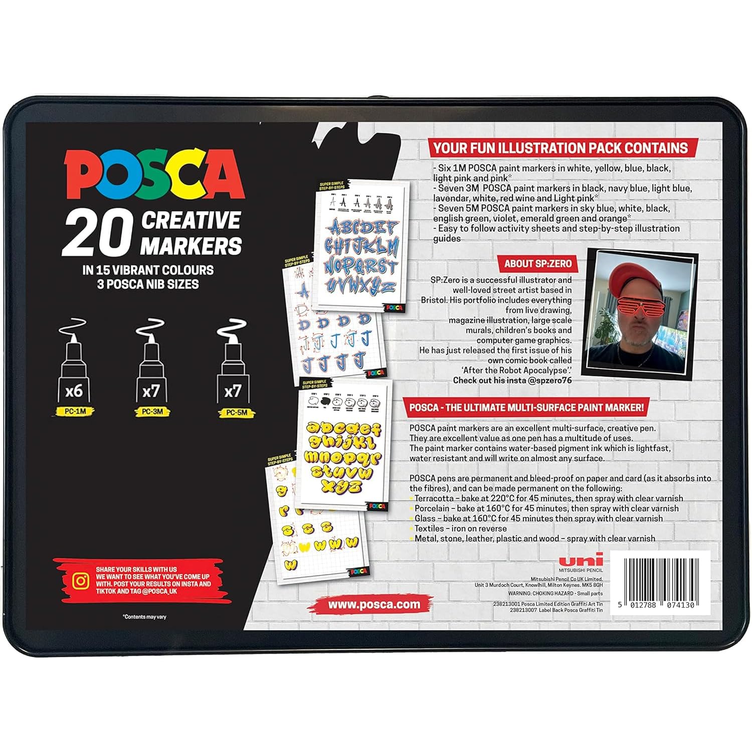 Posca Rotuladores de pintura permanentes a base de agua para artes y manualidades, multisuperficie en madera, metal, papel, cartón, vidrio, tela, cerámica y piedra, juego de 20 colores