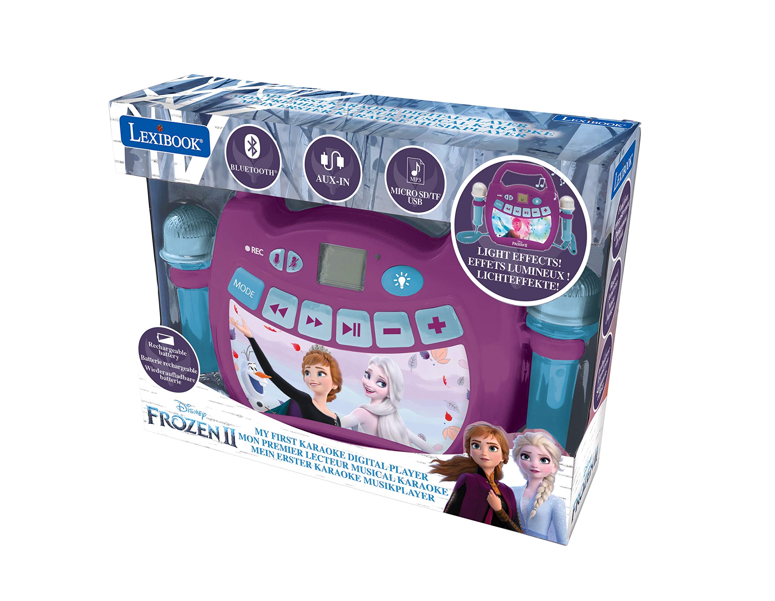Lexibook, Disney Frozen, Lettore Musicale Karaoke Portatile per Bambini - Microfoni, Viola, MP320FZZLXB
