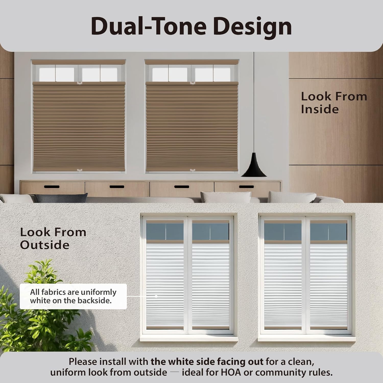 DEZ FURNISHINGS Cordless 1.5" Blackout Top Down Bottom Up Cellular Shade, Energy Saver, 21.5" W x 72" H, Latte