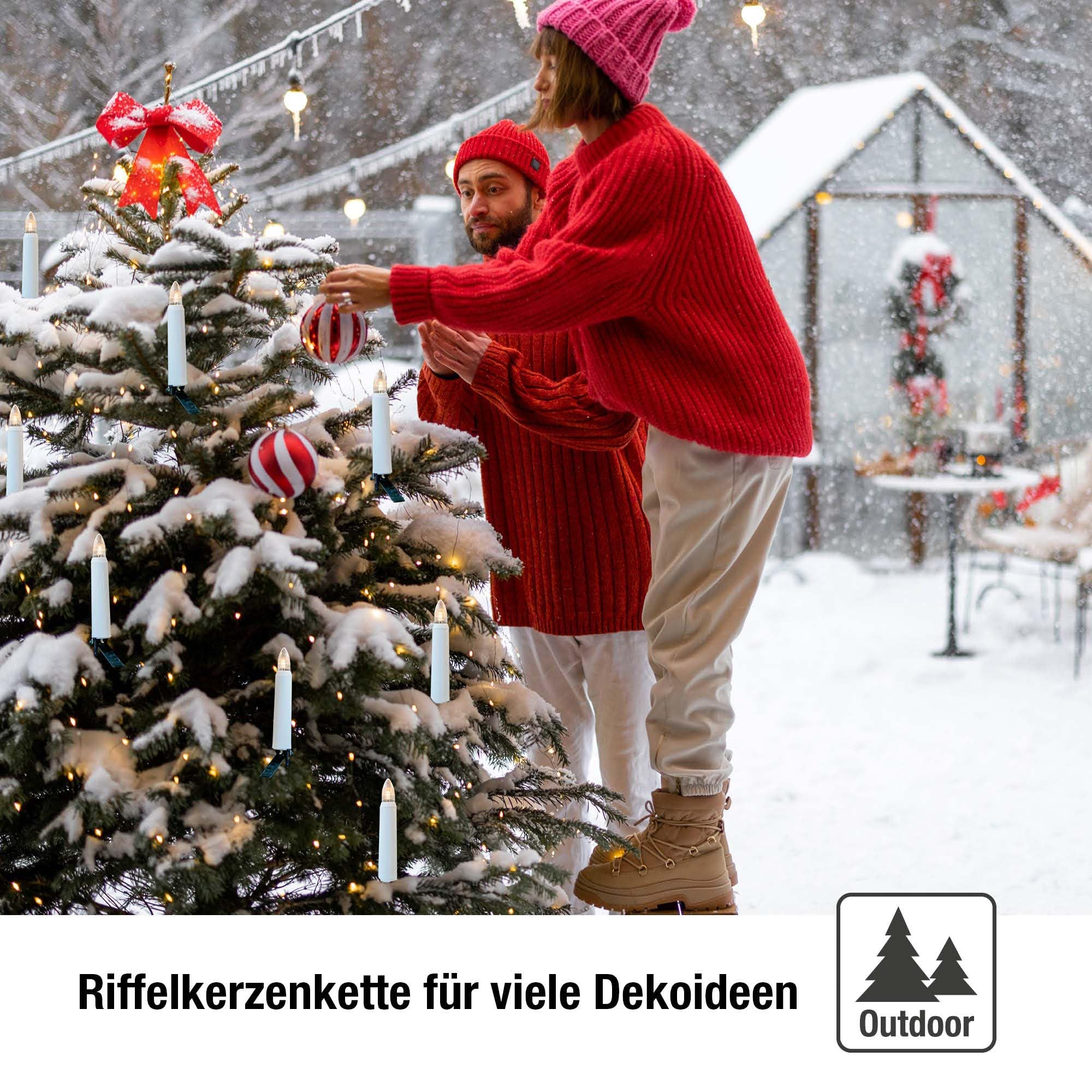 hellum Lichterkette Tannenbaum außen LED-Filament 30 LED, Stecker teilbar | Made in Germany warmweiß, Lichterkette Christbaum mit Clip, 29m beleuchtet, Kabel schwarz, für Weihnachtsbaum <59lm 842517