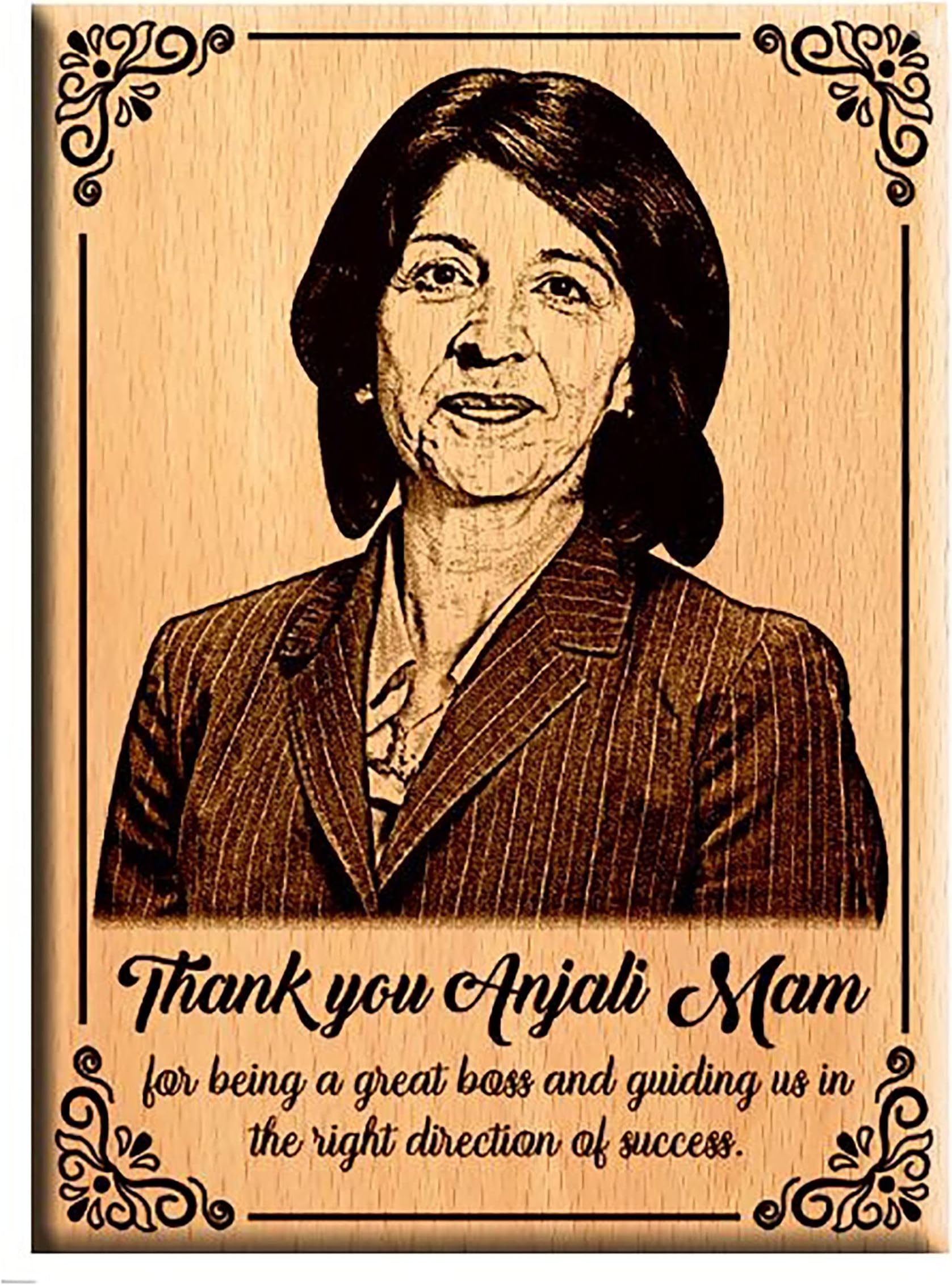 Customized Engraved Wooden Rectangular Photo Frame Tabletop For Boss/Lady Boss/Mentor, 22.9 x 17.8 cm