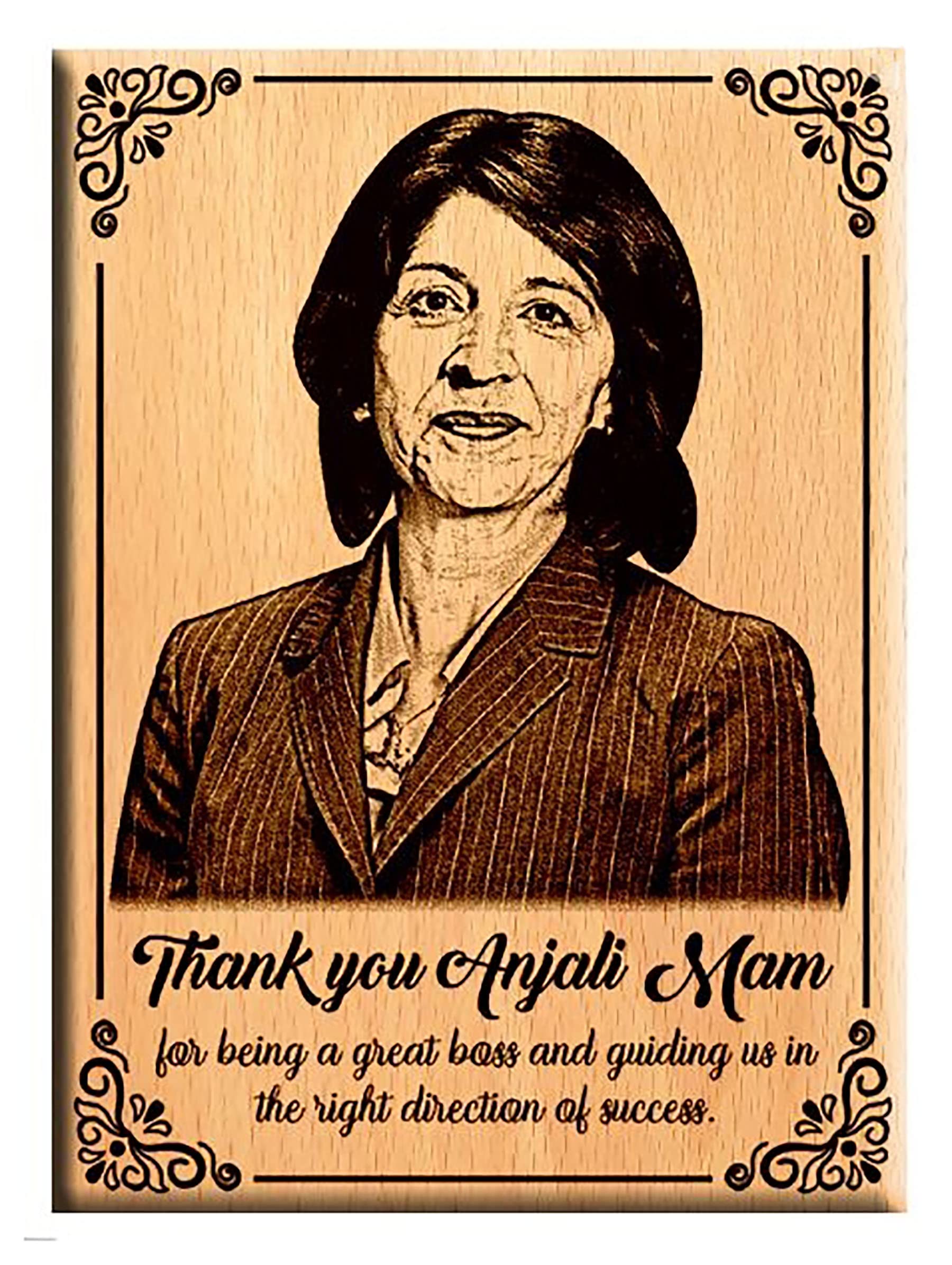 Customized Engraved Wooden Rectangular Photo Frame Tabletop For Boss/Lady Boss/Mentor, 22.9 x 17.8 cm