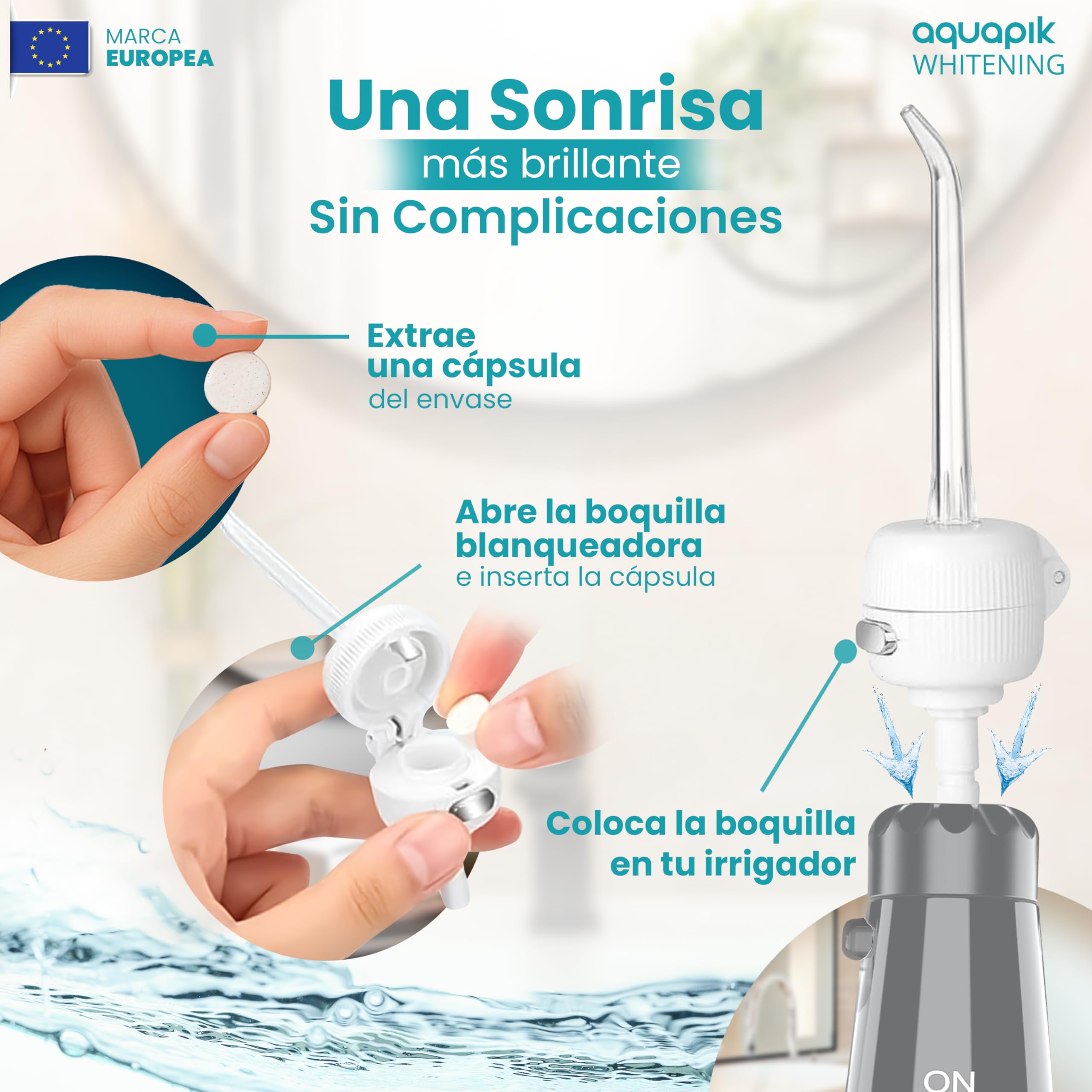 Aquapik® ADVANCED irygator do jamy ustnej, idealny do ortodoncji, implantów i wrażliwych dziąseł, zestaw wybielający + 8 ust, 10 poziomów ciśnienia, zalecany przez dentystów (szary)