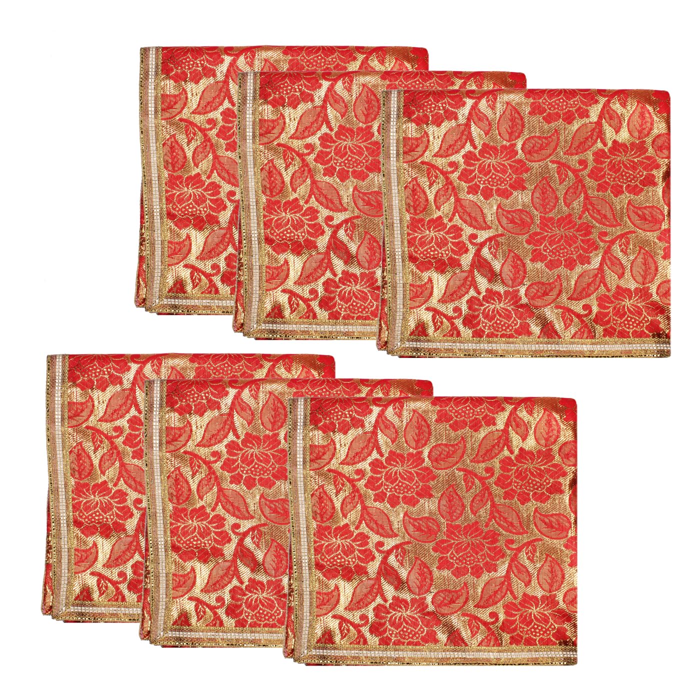 KAVIN Set of 6 Pcs Red Lace Designer Pooja Aasan Mat for God Idols | Prashad Thali Cover | MATA Chowki Table Fancy Cloth Mat (Square Size*48 x 48 Cm)-picture-10